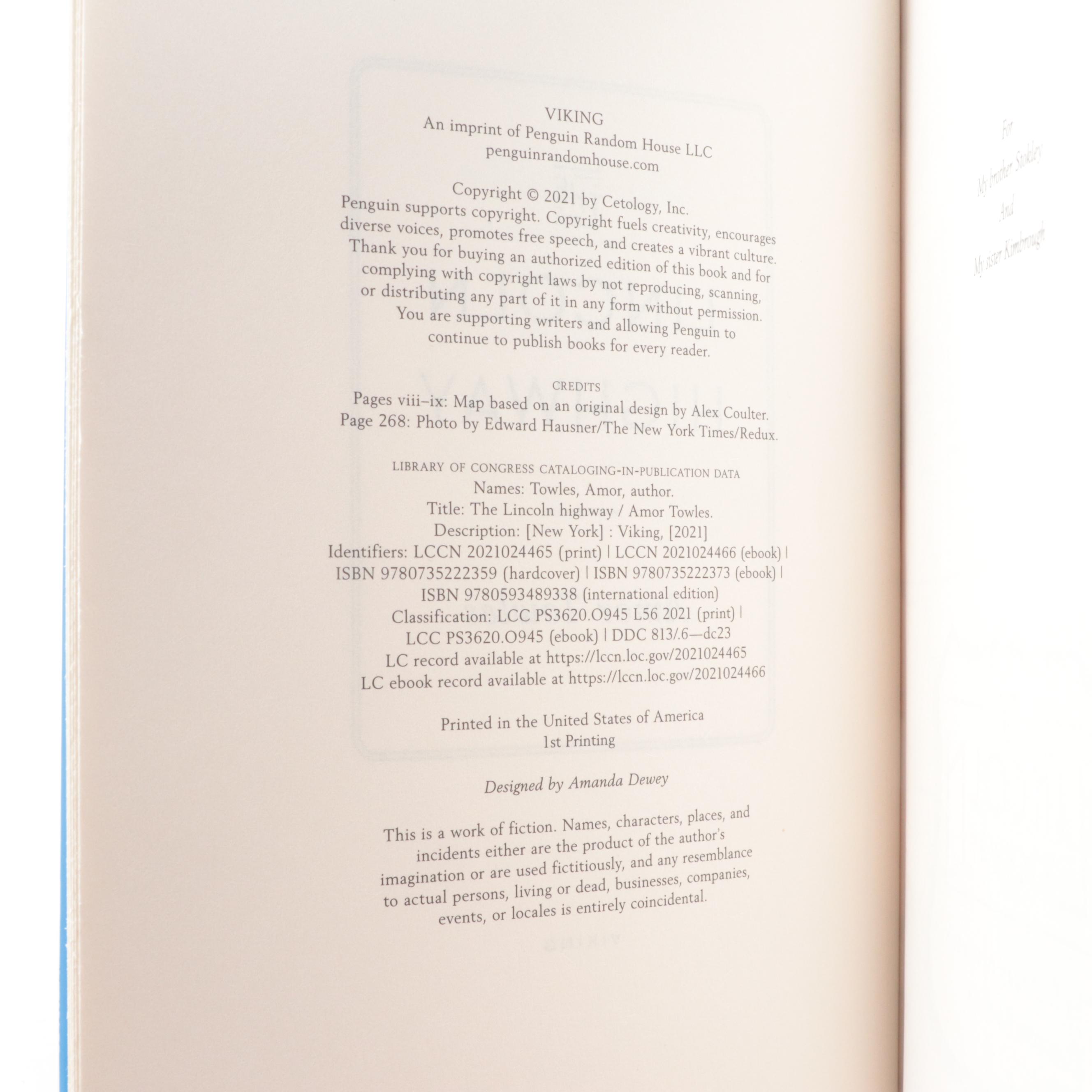 Signed First Printing "The Lincoln Highway" by Amor Towles, 2021