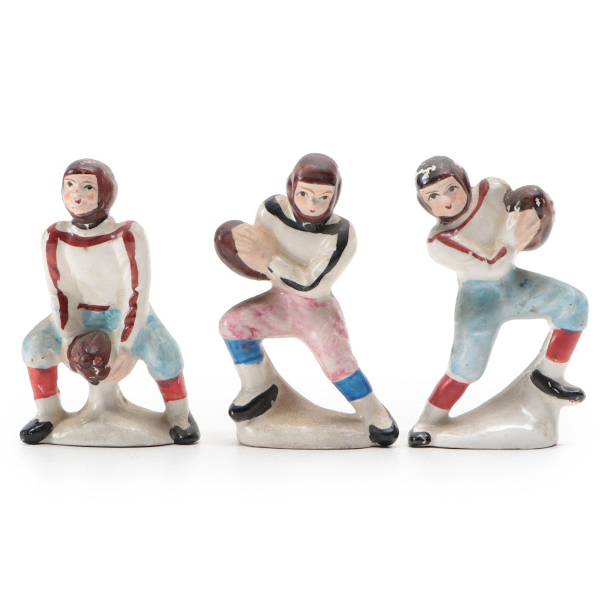 Japanese Ceramic Football Player Figurines, Mid-20th Century