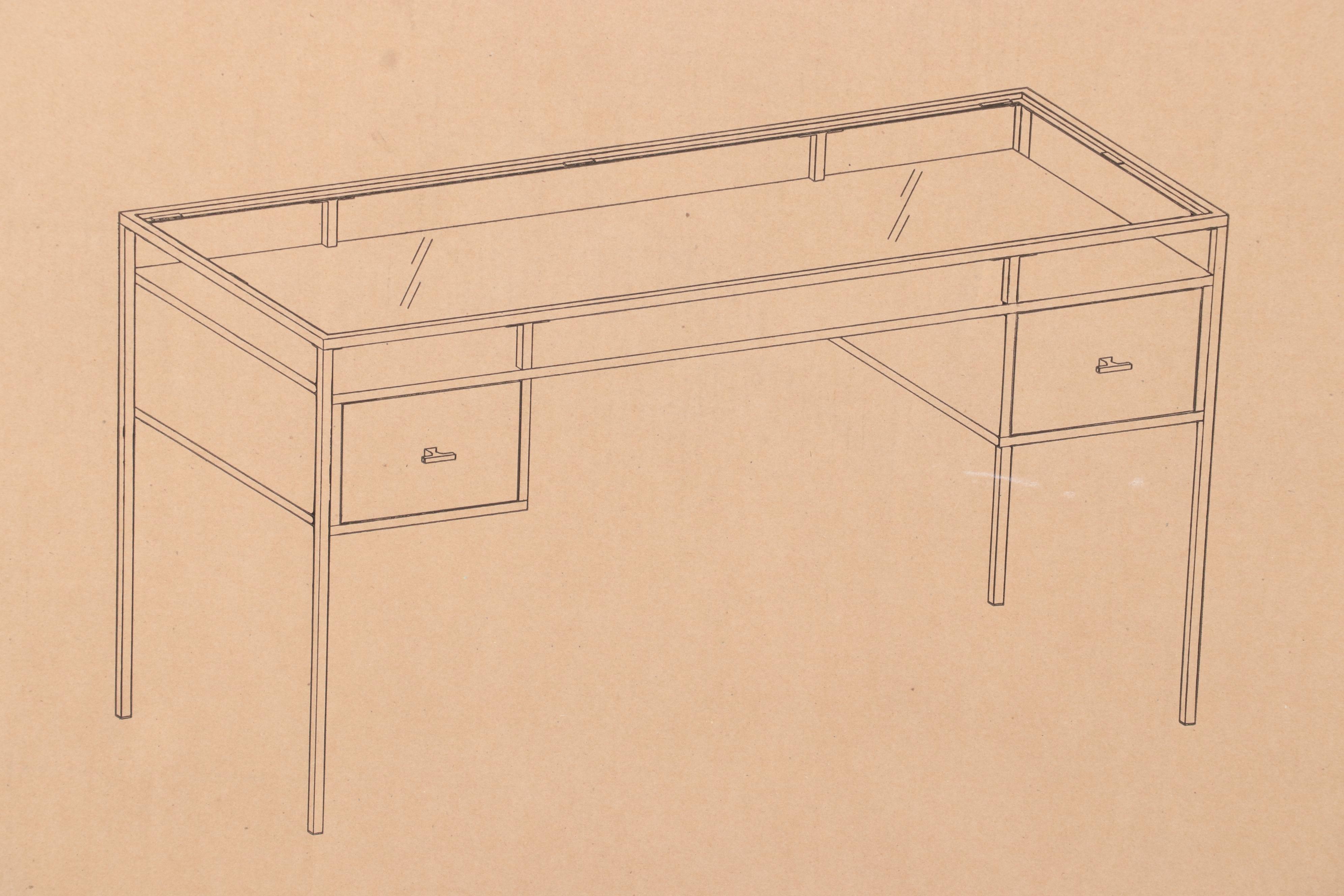 Walker Edison 56" Two-Drawer Glass Top Desk in Grey Wash