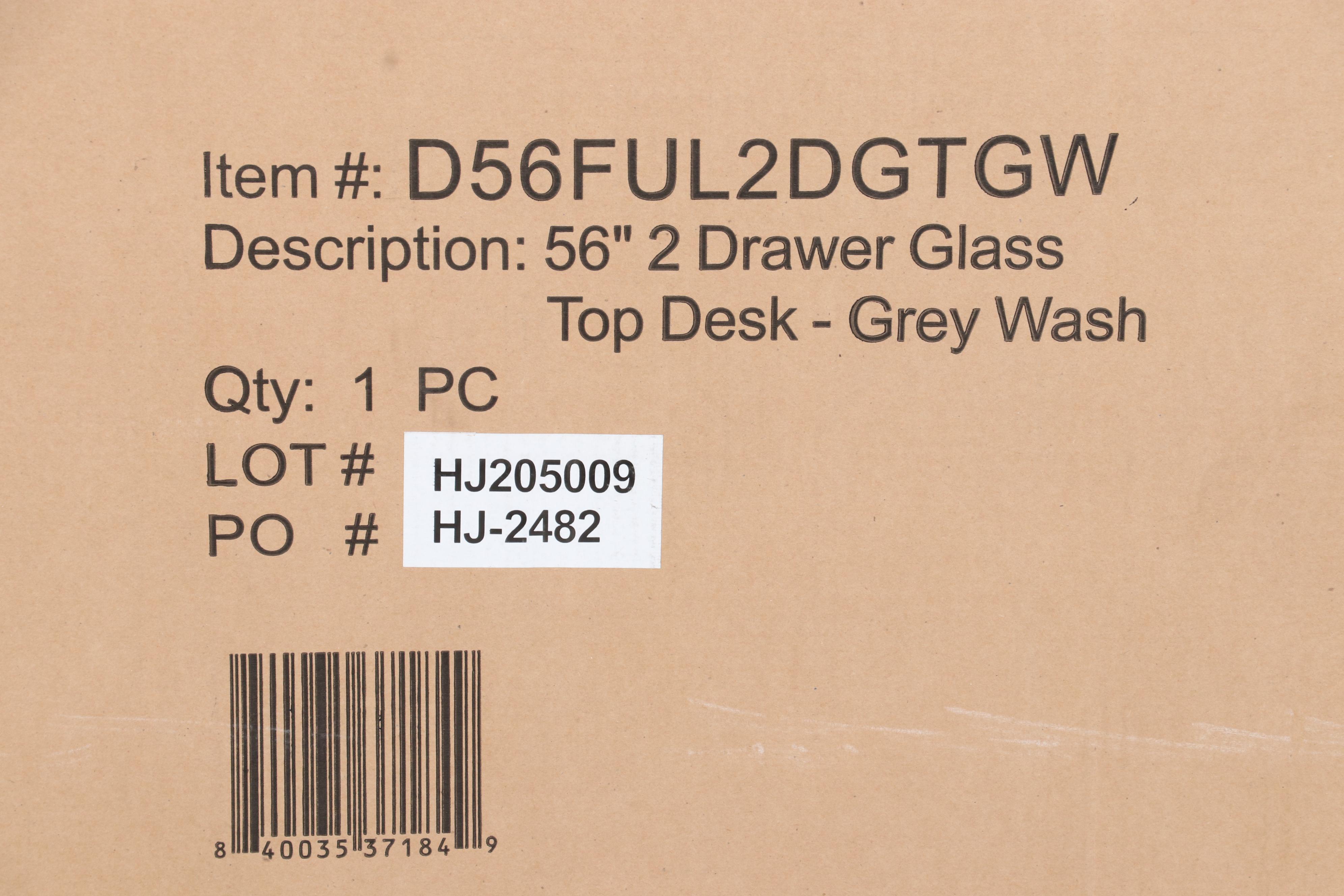 Walker Edison 56" Two-Drawer Glass Top Desk in Grey Wash