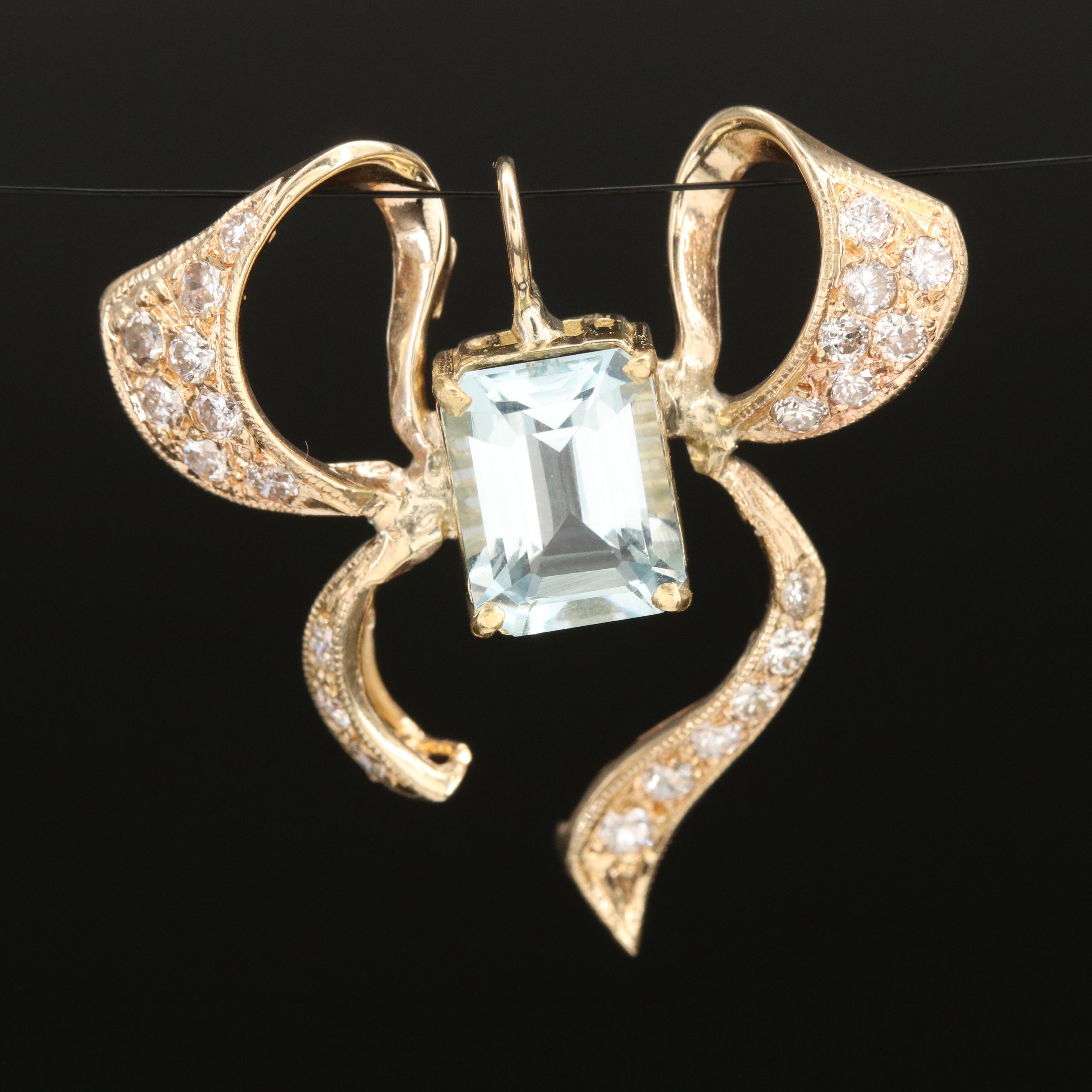 14K Aquamarine and Diamond Ribbon Pendant