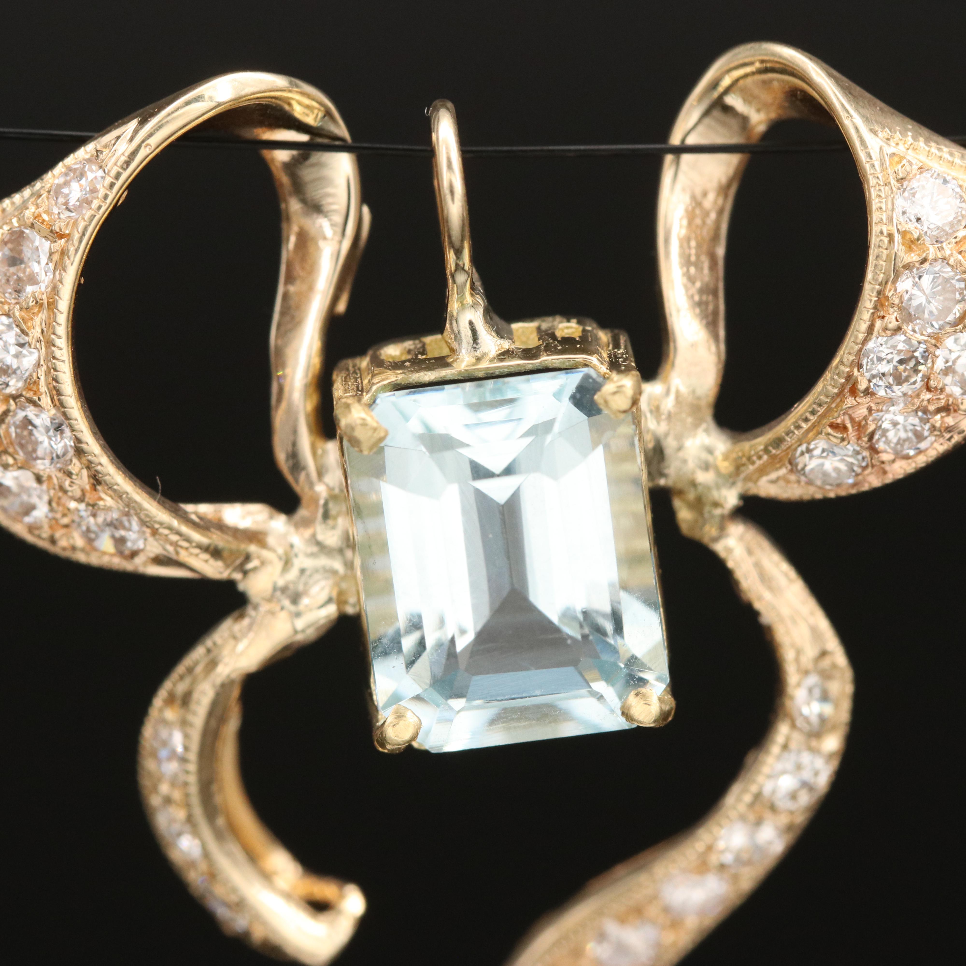 14K Aquamarine and Diamond Ribbon Pendant