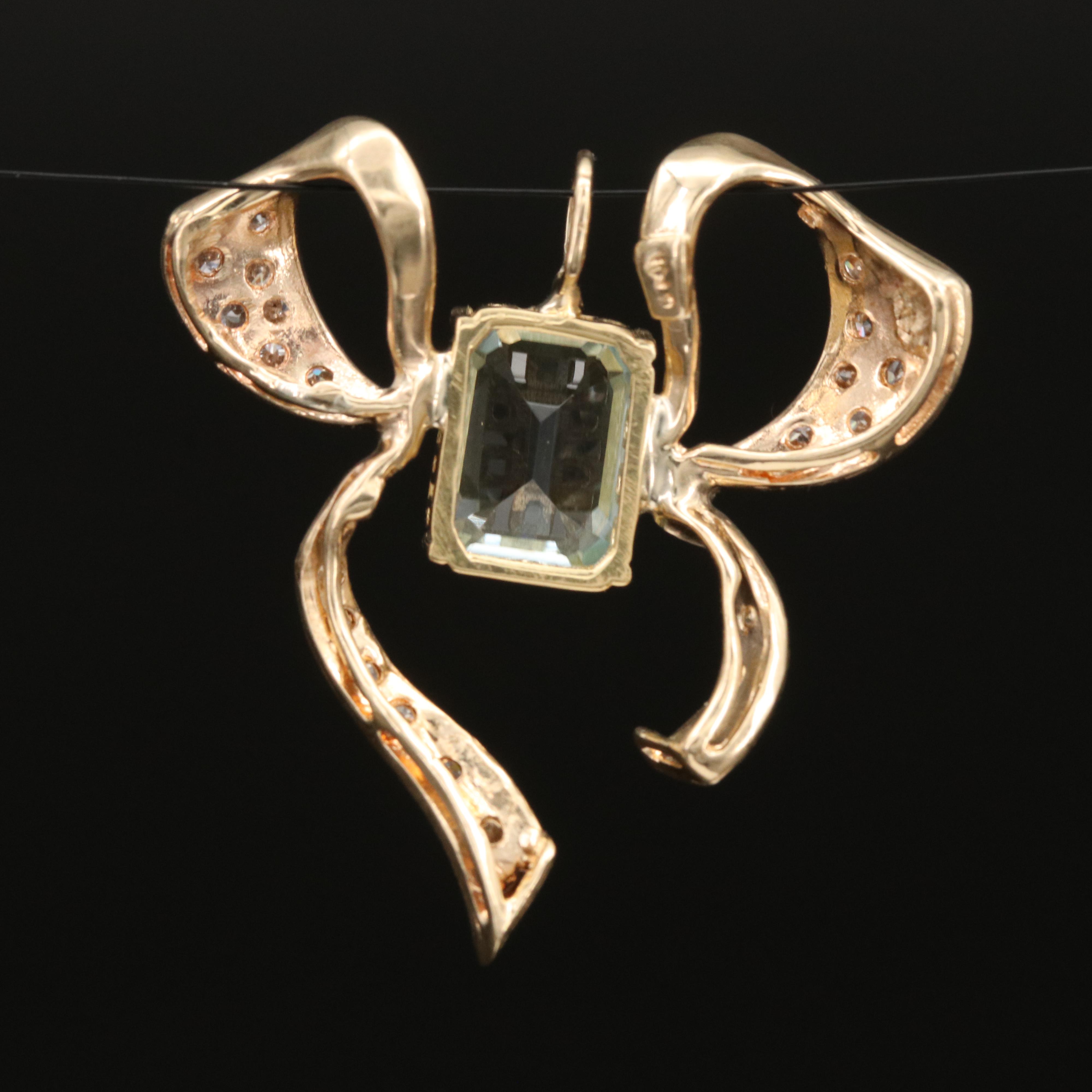 14K Aquamarine and Diamond Ribbon Pendant
