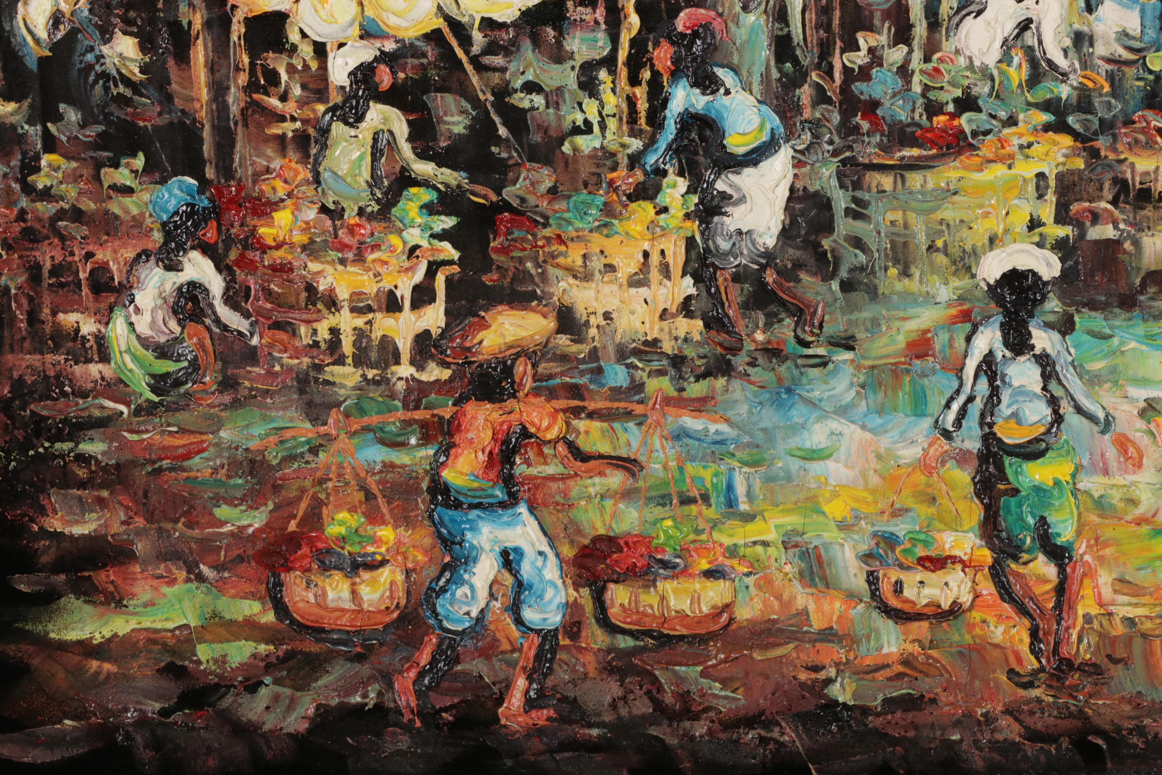 Impasto Oil Painting of Indonesian Village Market, Late 20th-21st Century