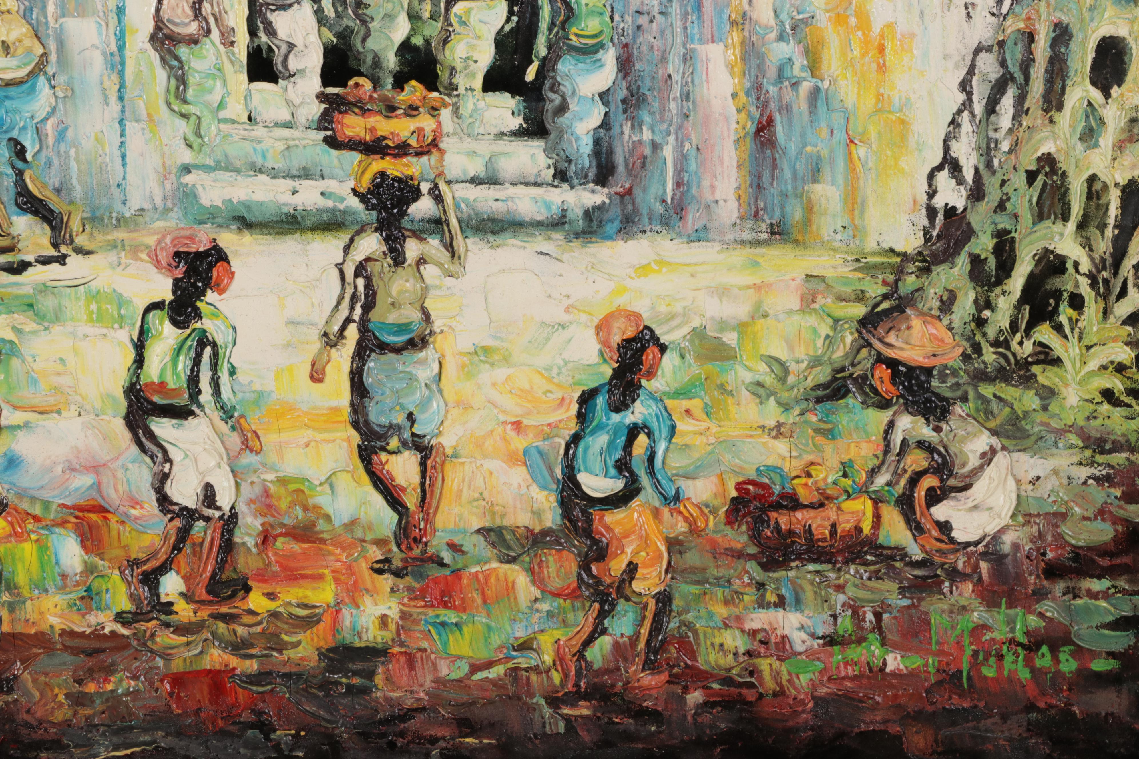 Impasto Oil Painting of Indonesian Village Market, Late 20th-21st Century