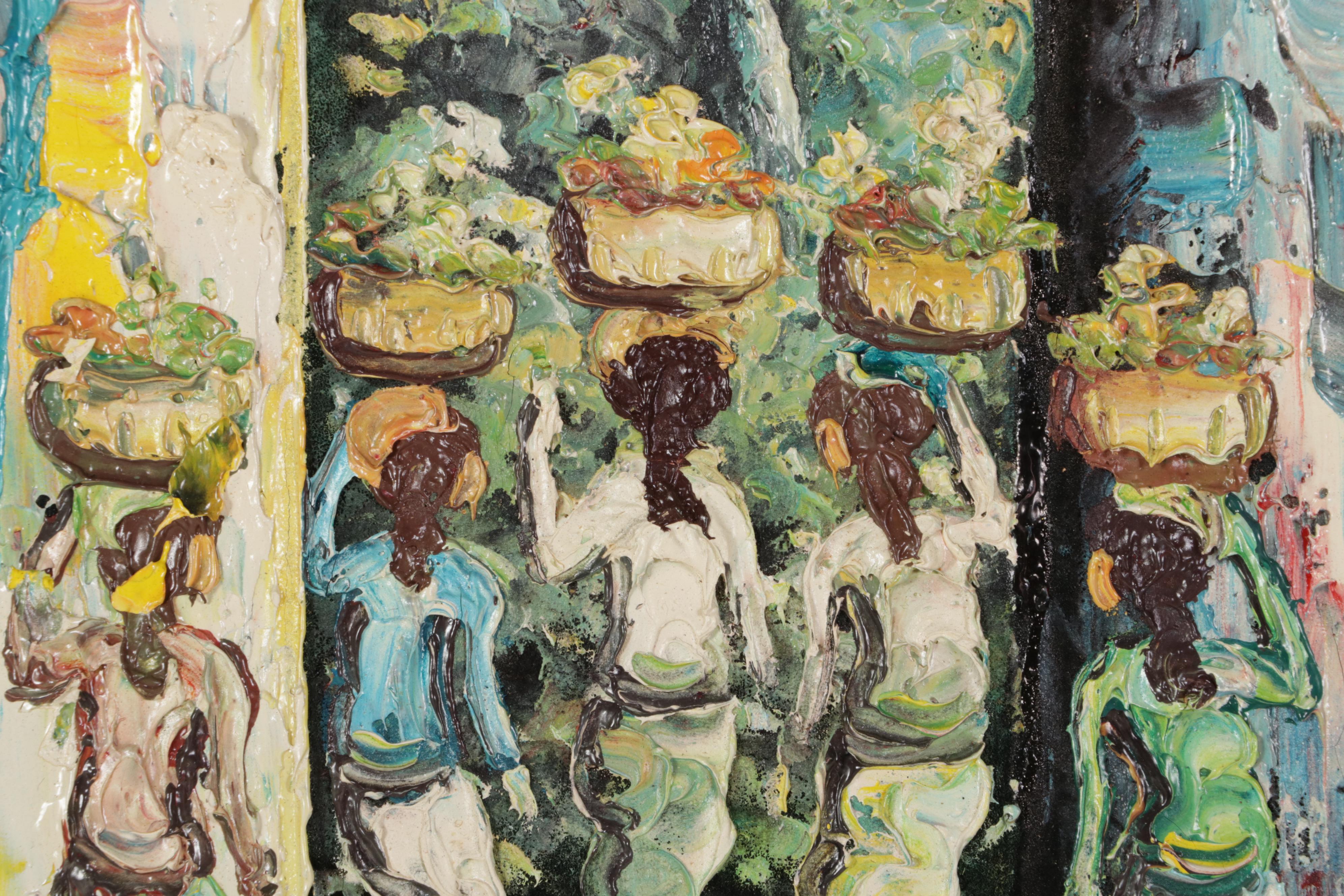 Impasto Oil Painting of Indonesian Village Market, Late 20th-21st Century