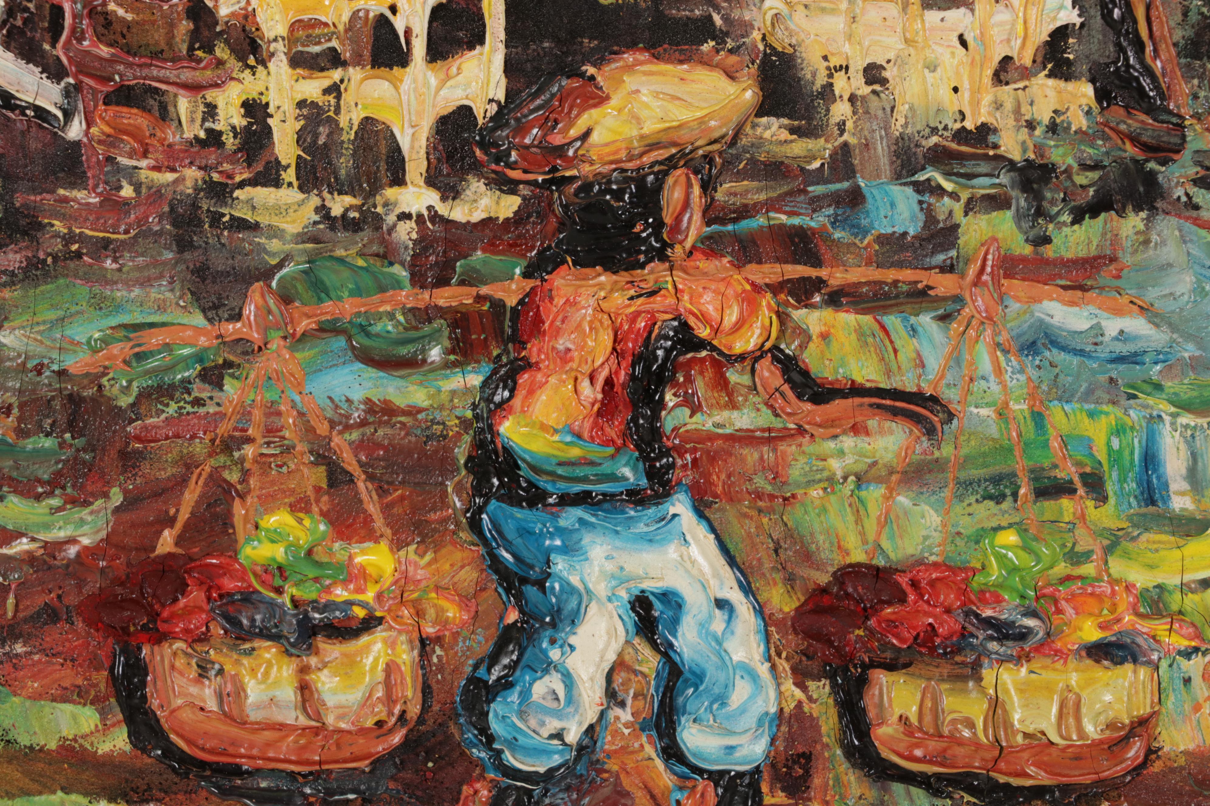 Impasto Oil Painting of Indonesian Village Market, Late 20th-21st Century