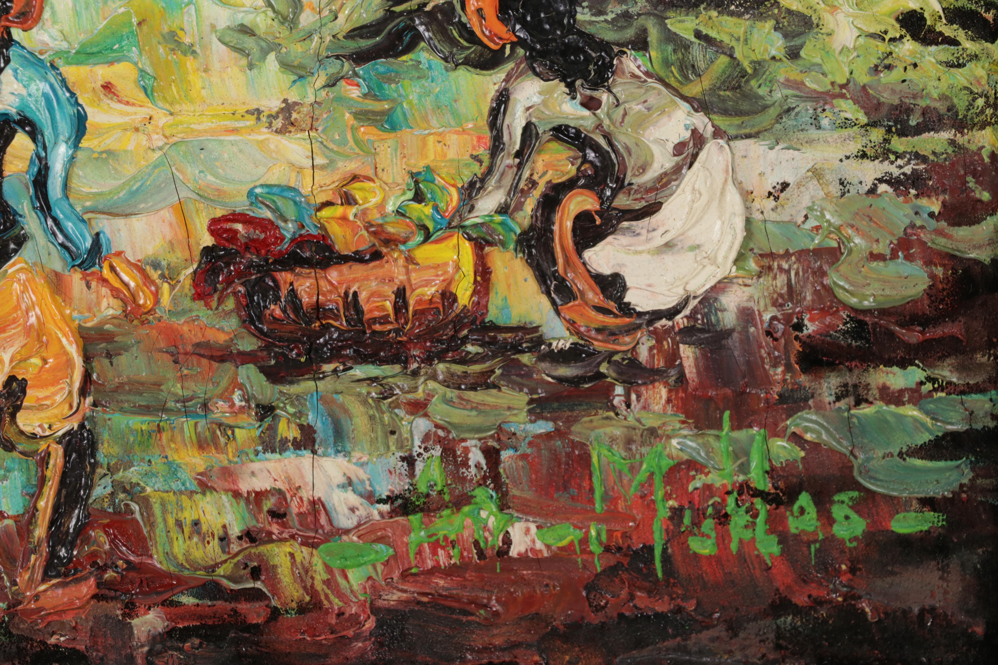 Impasto Oil Painting of Indonesian Village Market, Late 20th-21st Century