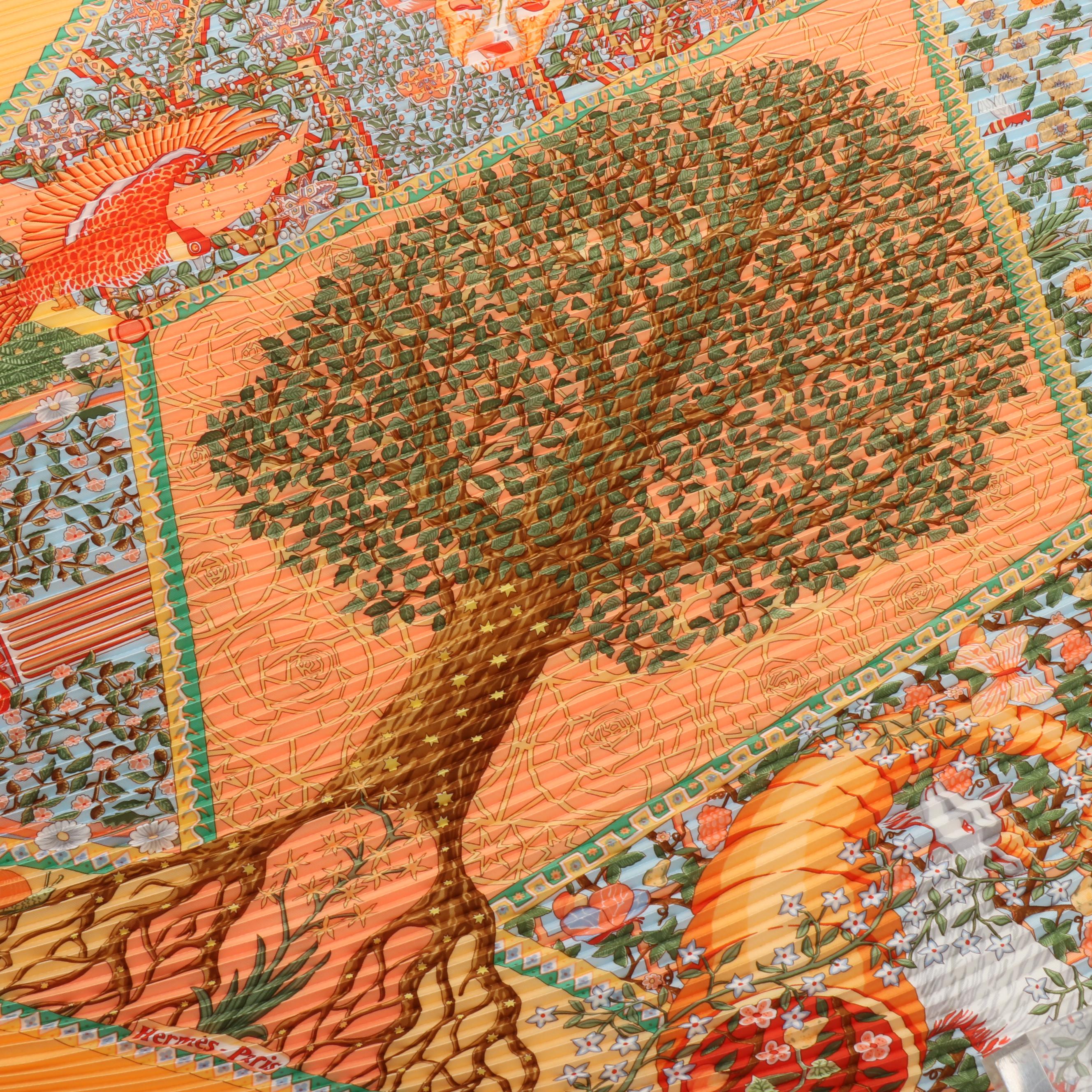 Hermès "Axis Mundi" Plissé Silk Twill Scarf with Box