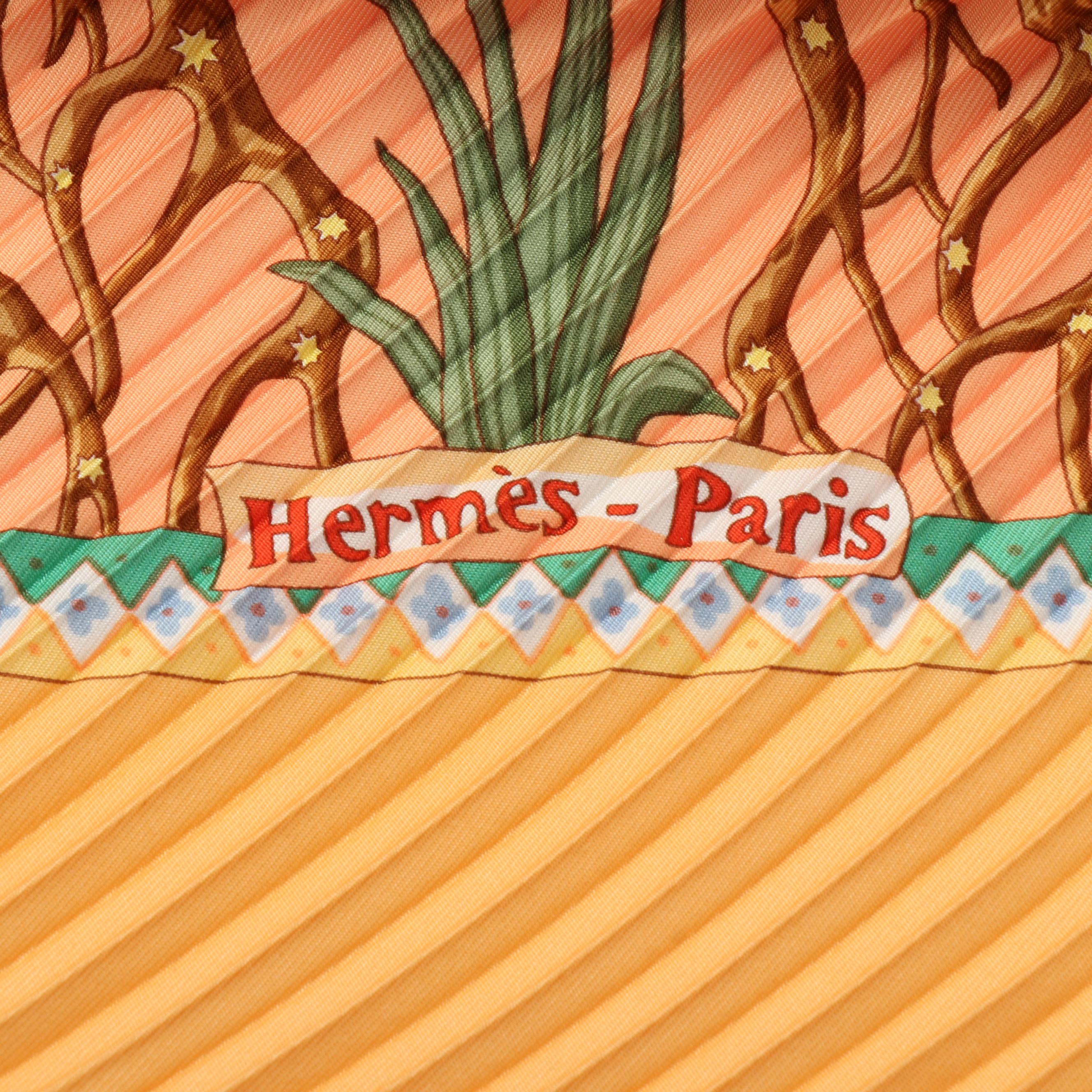 Hermès "Axis Mundi" Plissé Silk Twill Scarf with Box