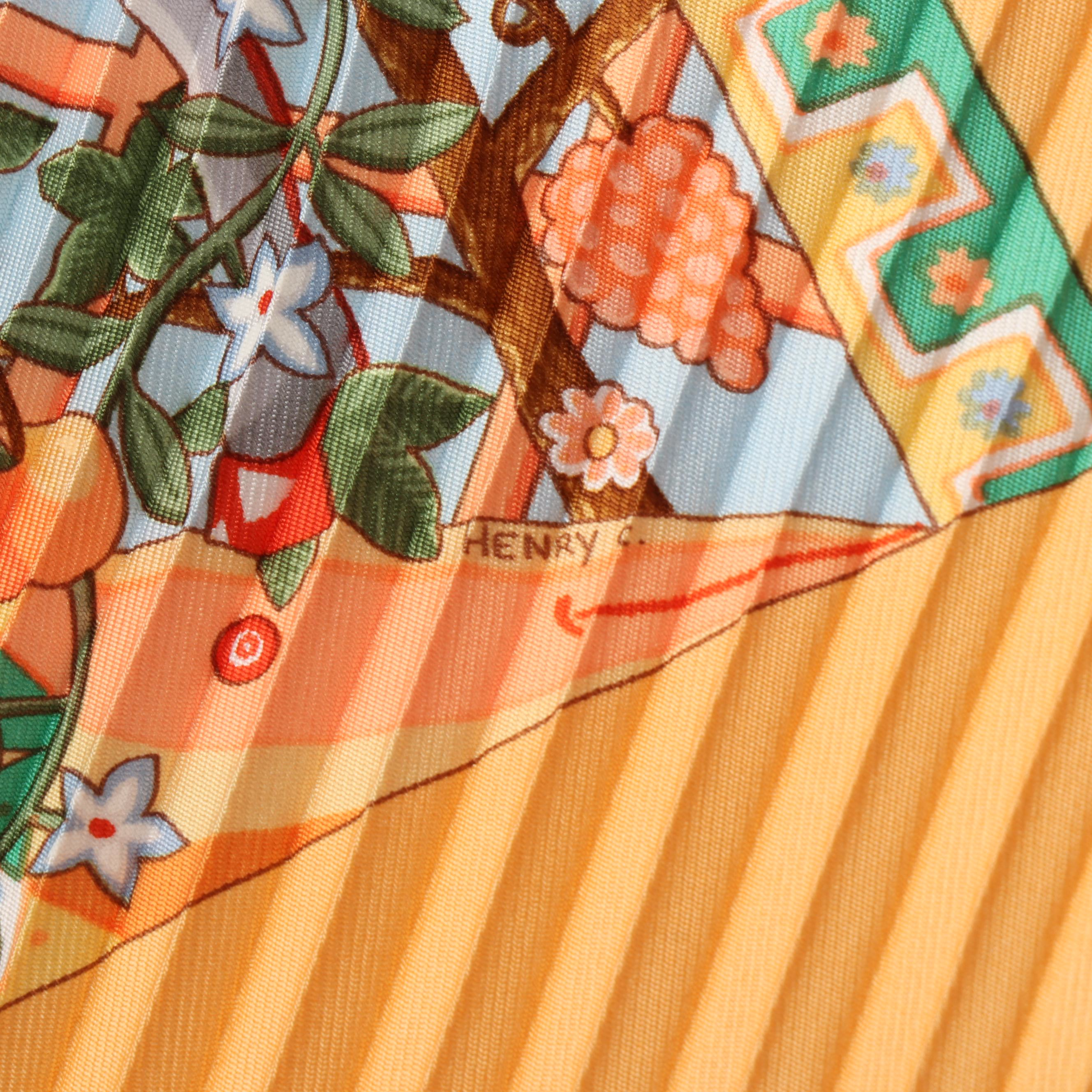 Hermès "Axis Mundi" Plissé Silk Twill Scarf with Box