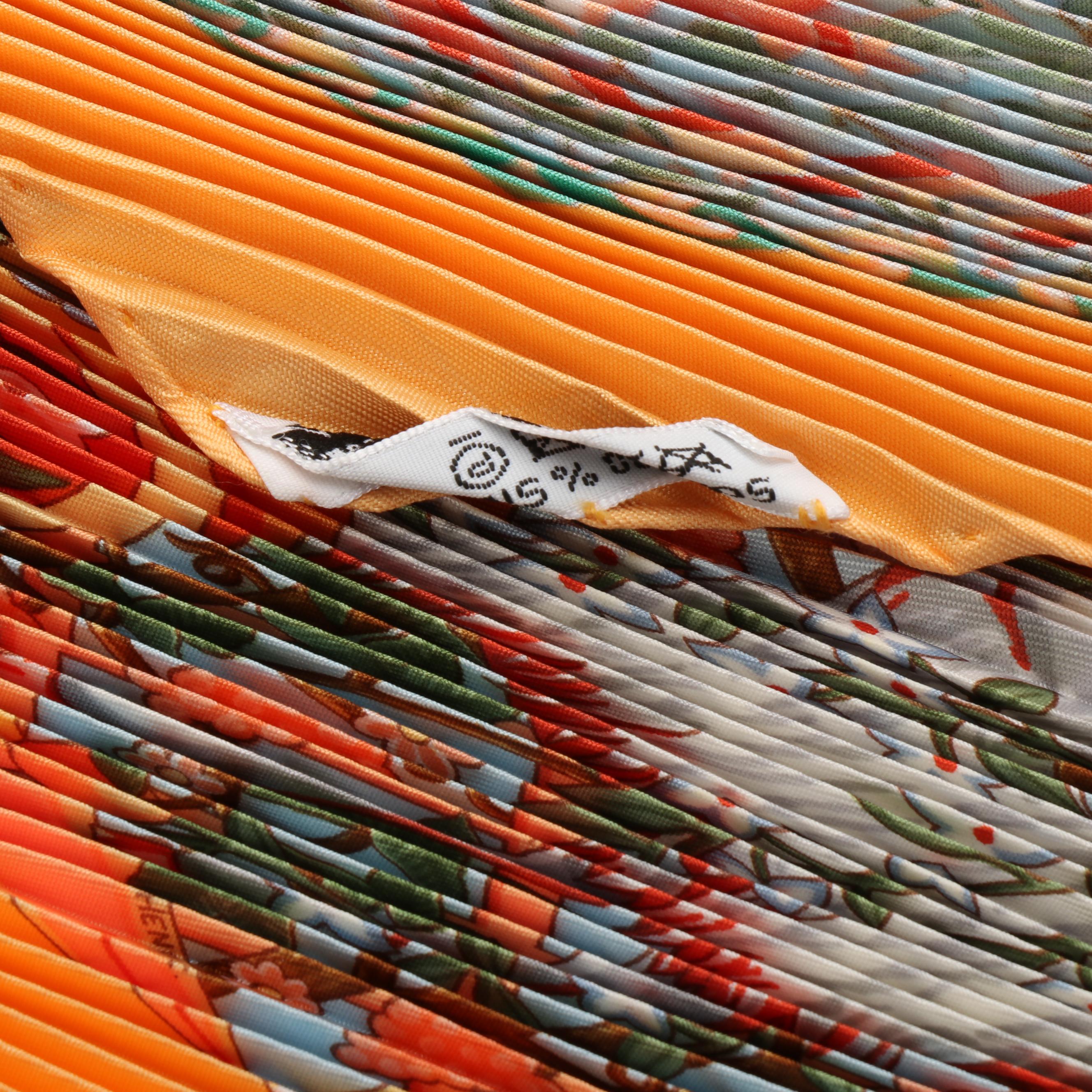 Hermès "Axis Mundi" Plissé Silk Twill Scarf with Box