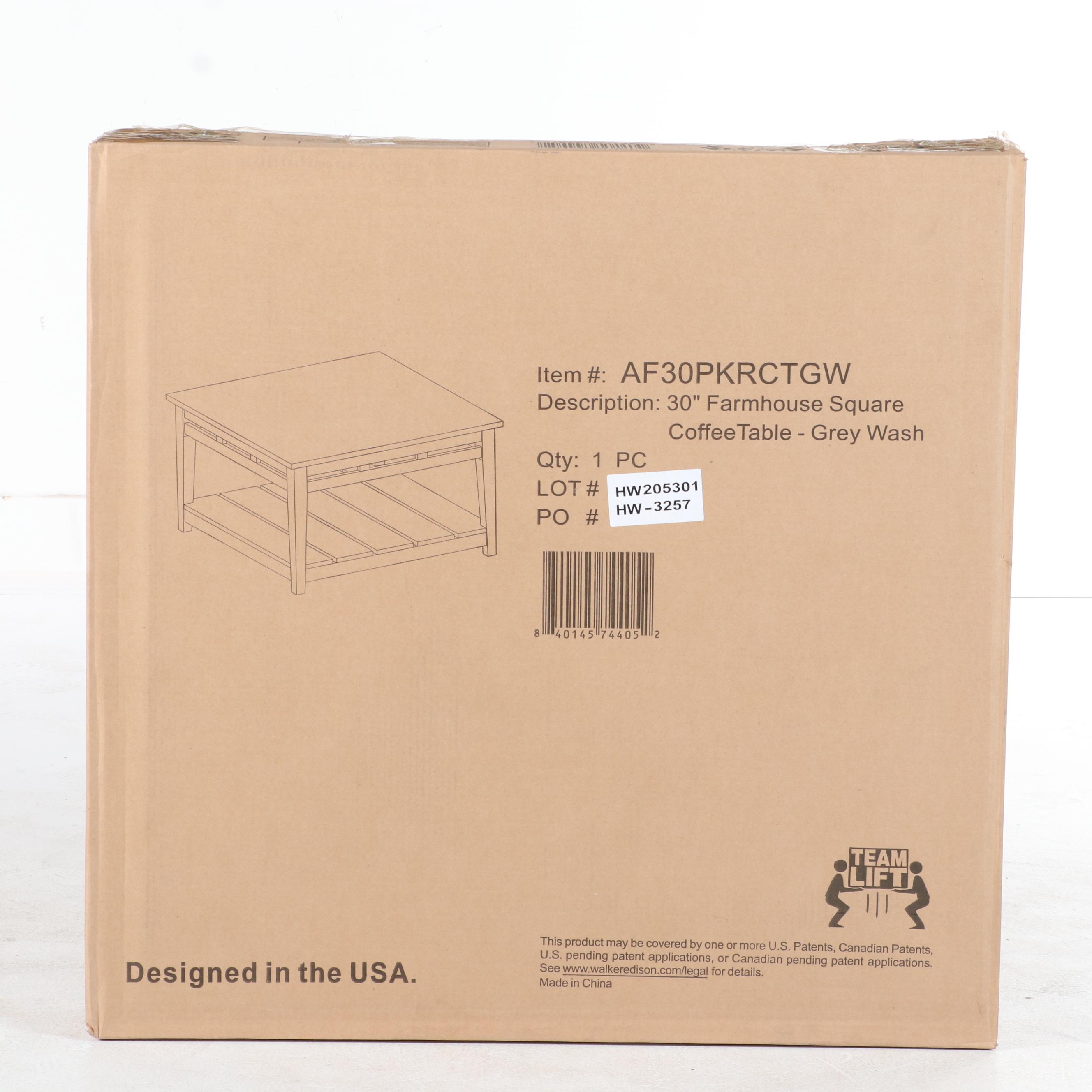 Walker Edison 30" Farmhouse Square Coffee Table in Grey Wash