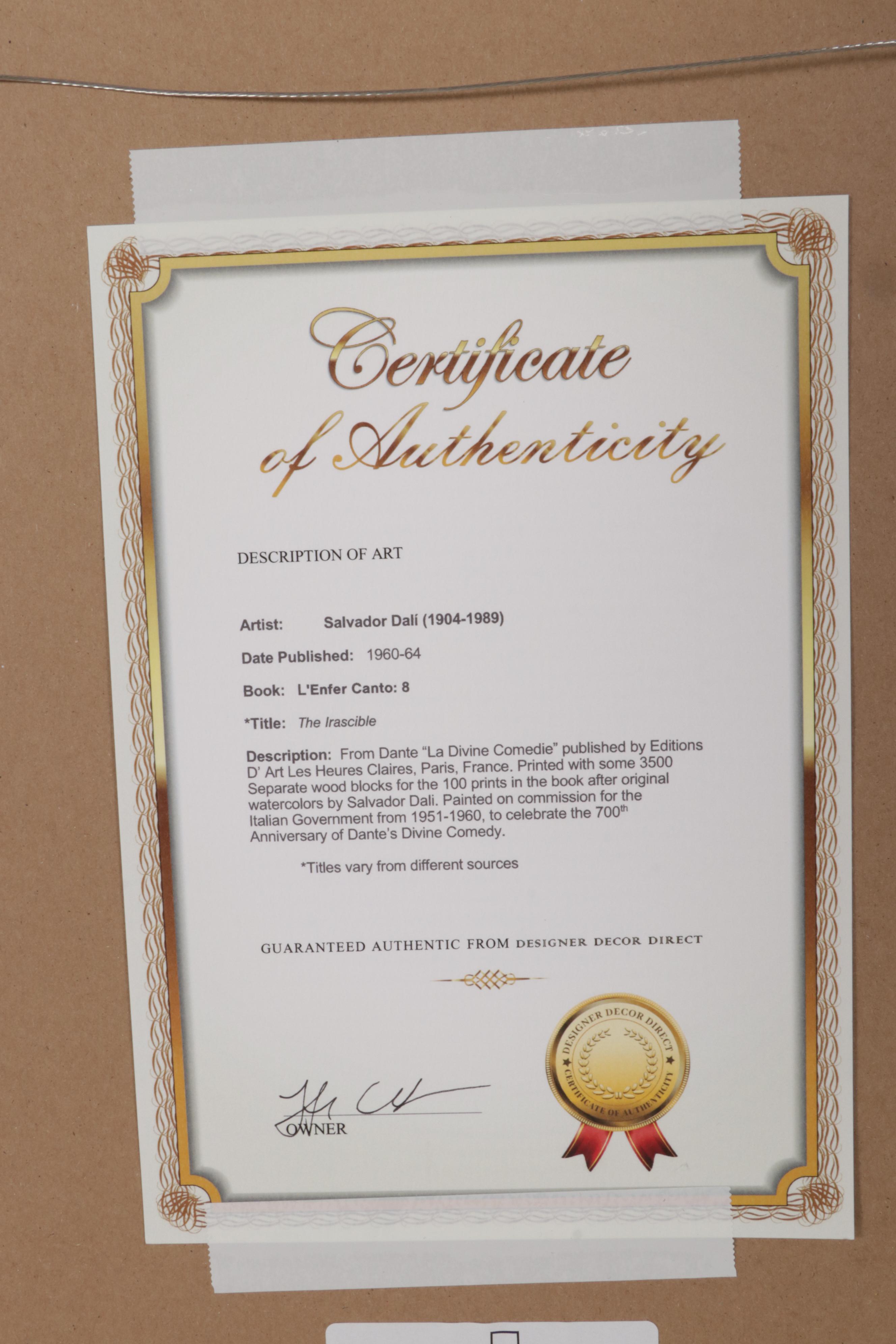 Salvador Dalí Wood Engraving "Les coléreux"