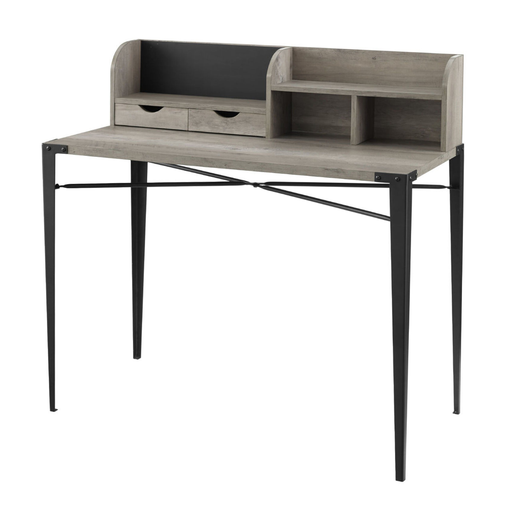 Walker Edison 42" Industrial Secretary Desk with Hutch in Grey Wash