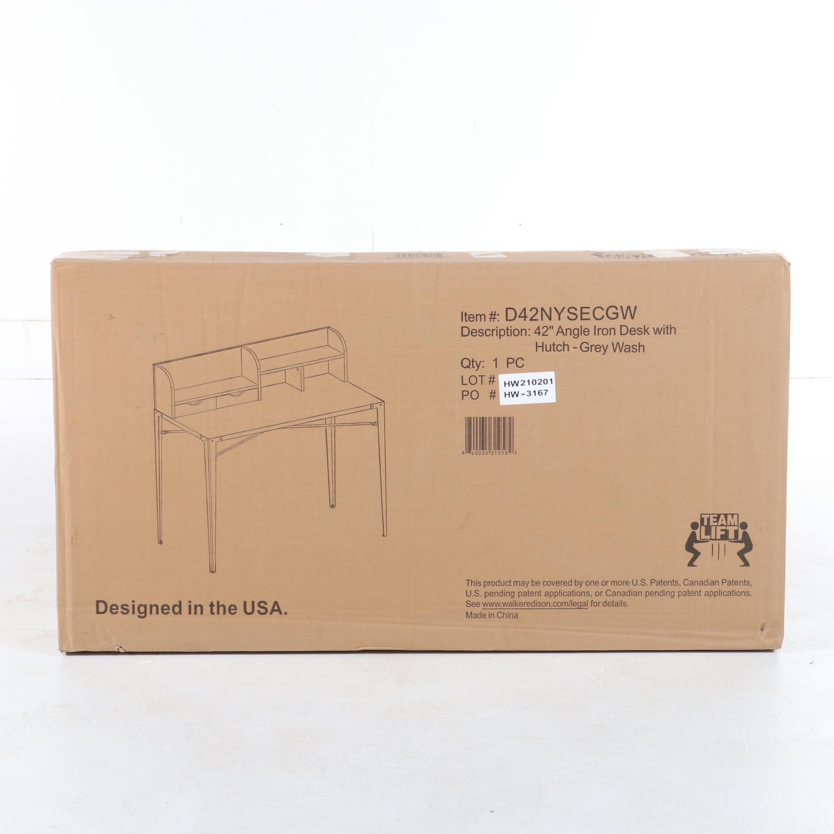 Walker Edison 42" Industrial Secretary Desk with Hutch in Grey Wash