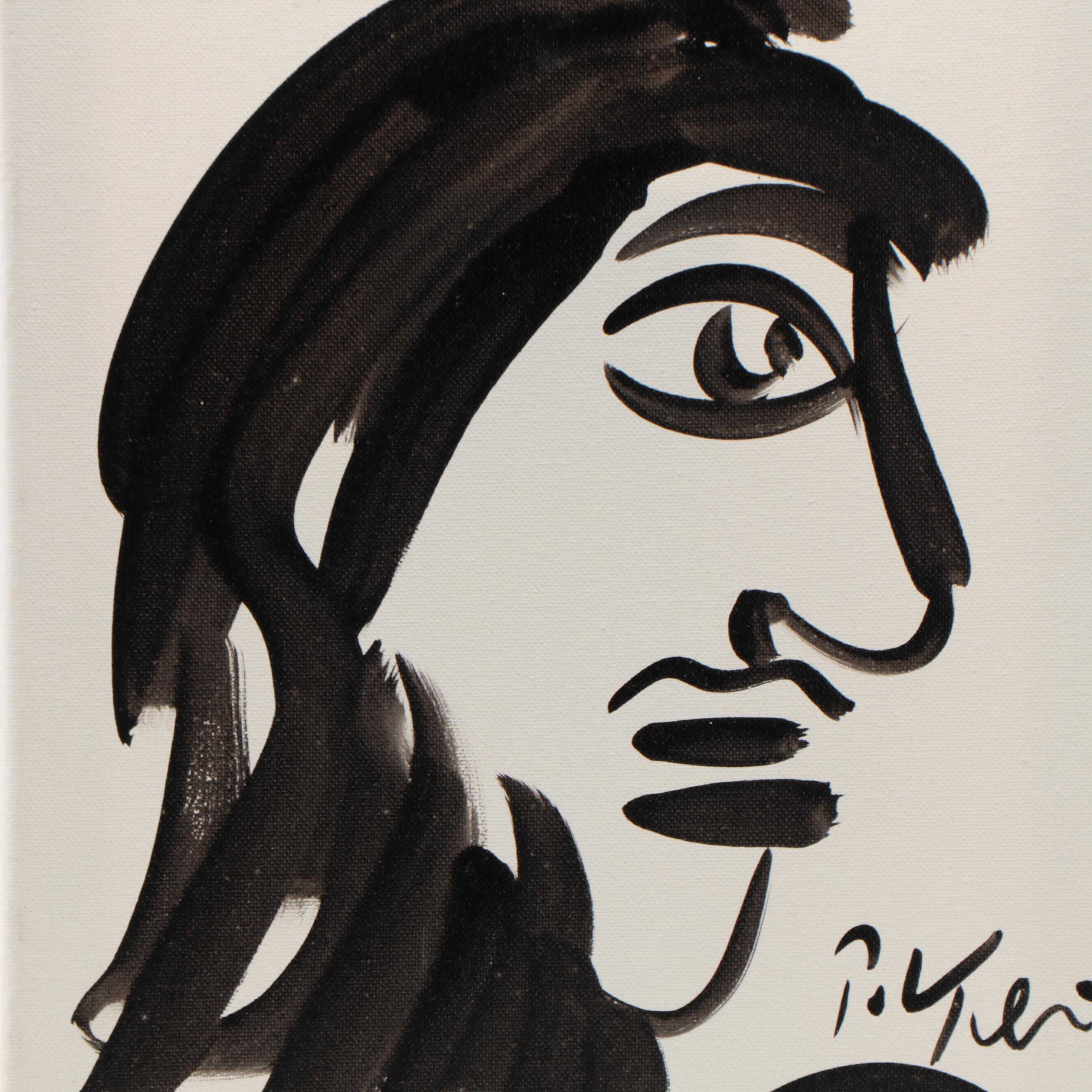 Peter Keil Abstract Portrait Acrylic Painting "French Lady"