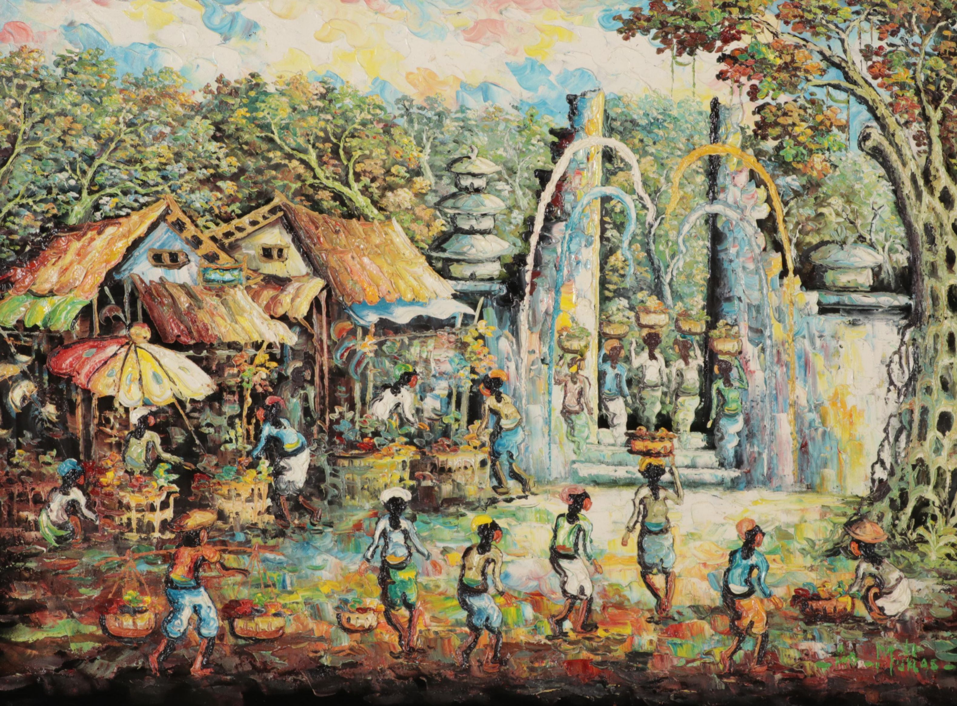 Impasto Oil Painting of Indonesian Village Market, Late 20th-21st Century