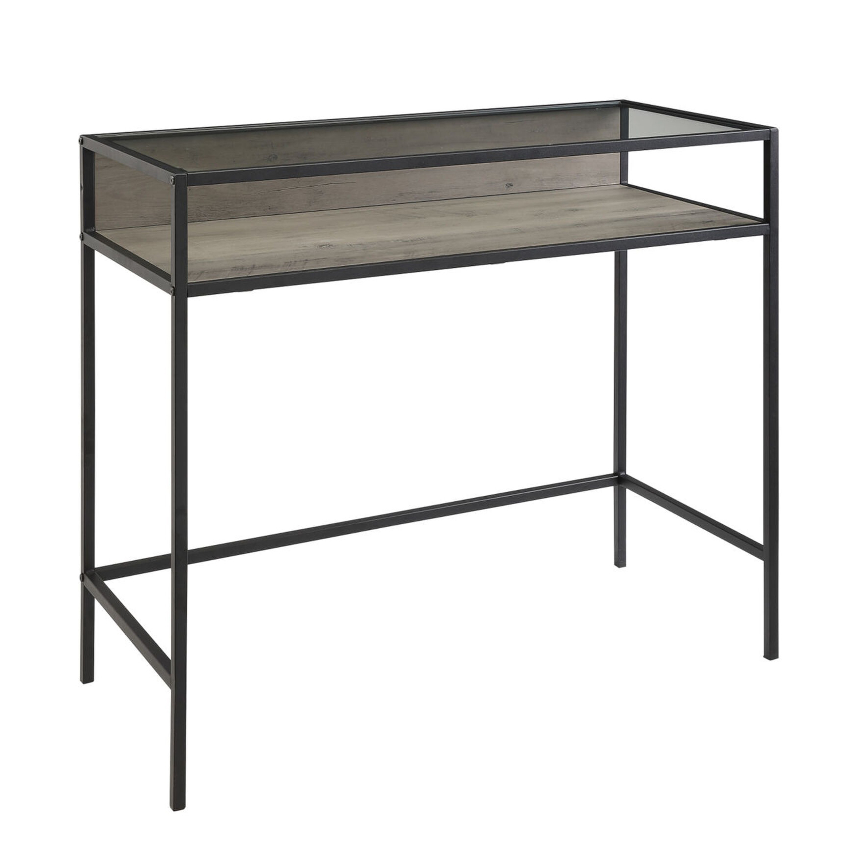 Walker Edison 35" Industrial Glass Top Computer Desk in Grey Wash
