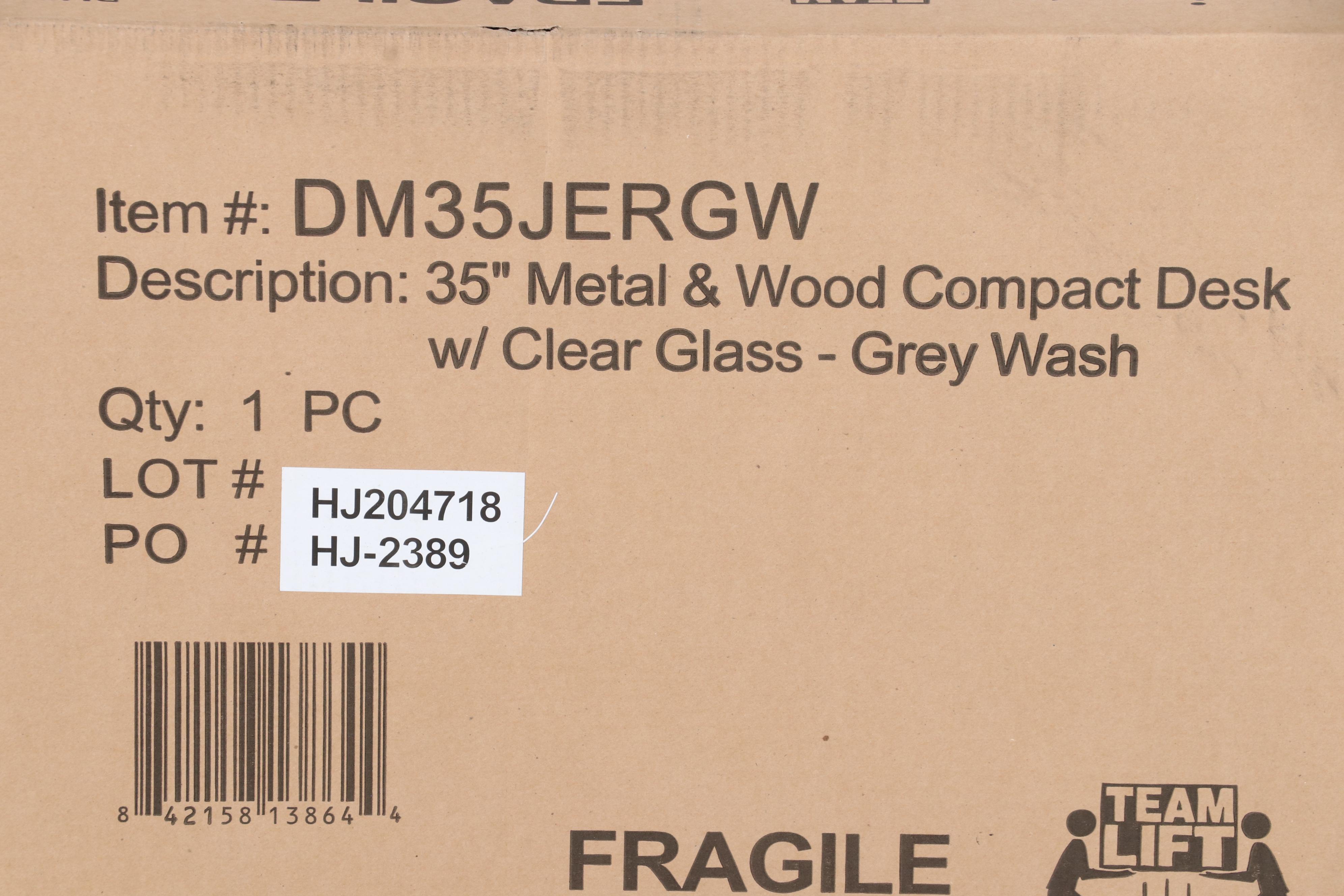 Walker Edison 35" Industrial Glass Top Computer Desk in Grey Wash