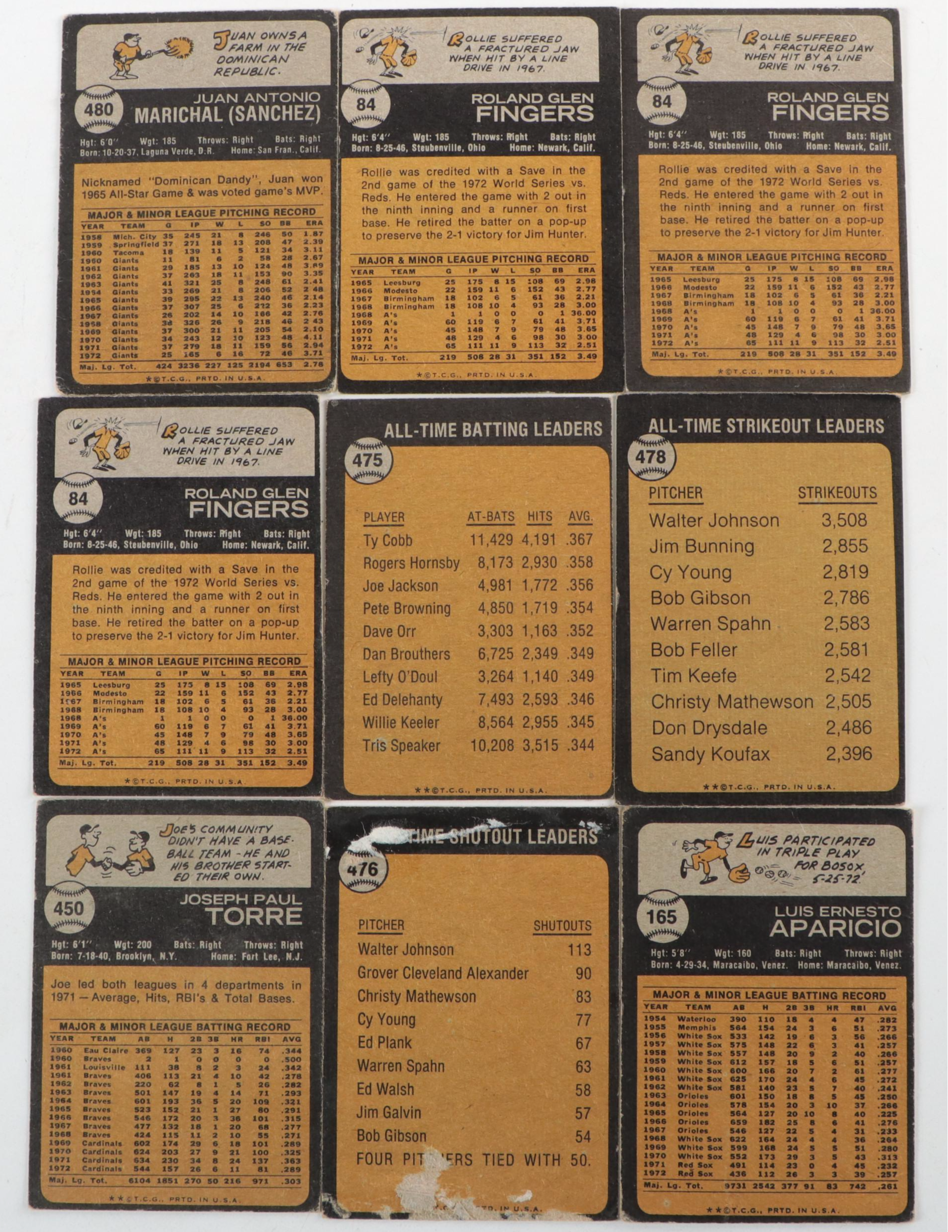 1973 Topps Baseball Cards with Fingers, Carlton, Torre and More