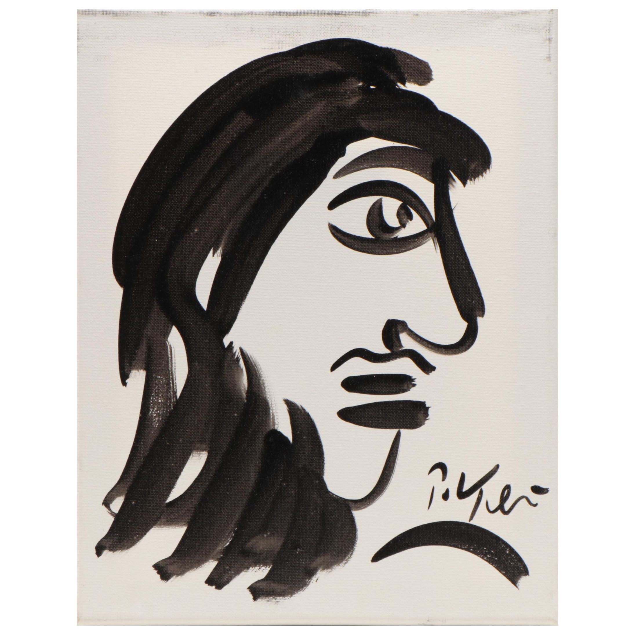 Peter Keil Abstract Portrait Acrylic Painting "French Lady"