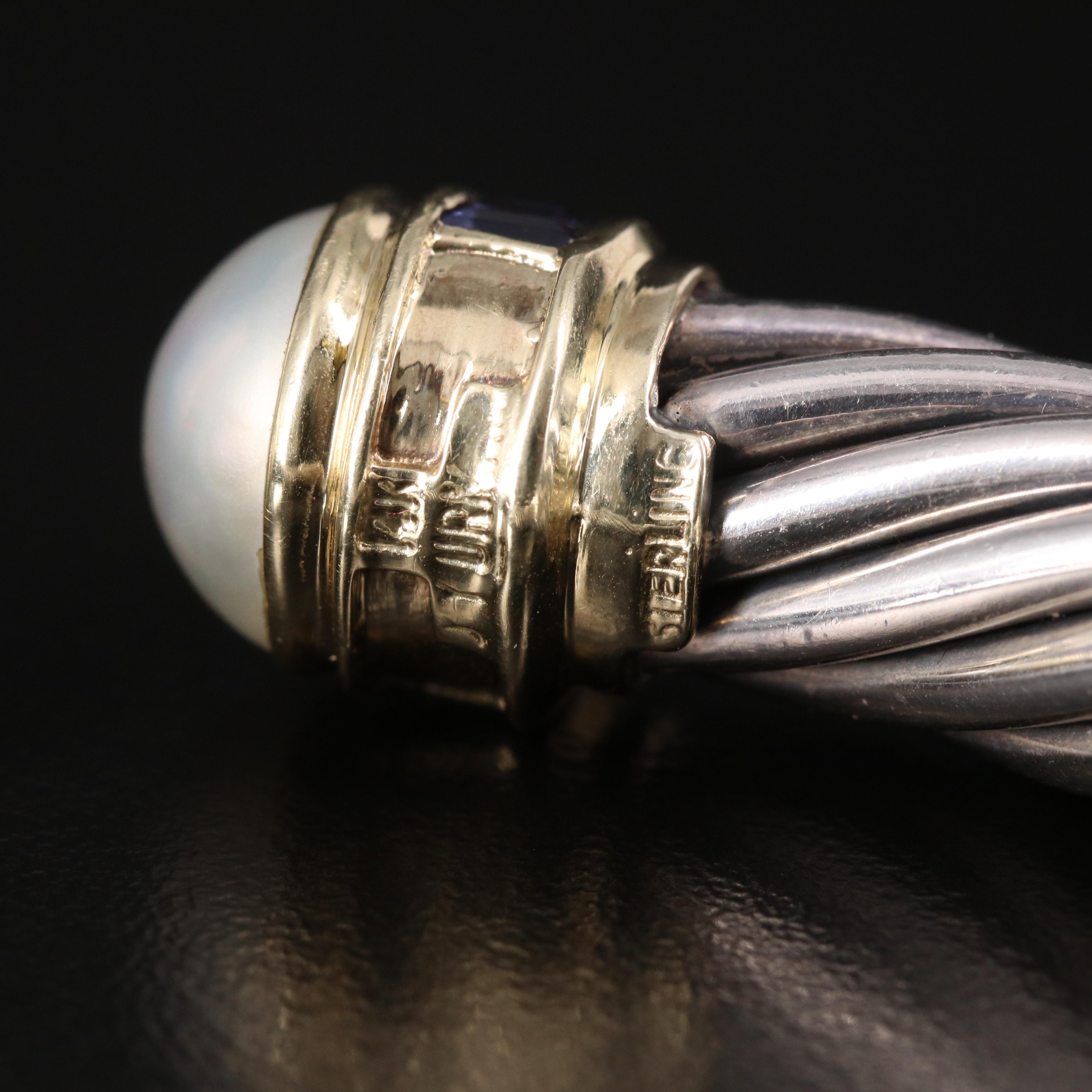 David Yurman "Cable Classic" Pearl and Iolite Hinged Cuff with 14K Accent