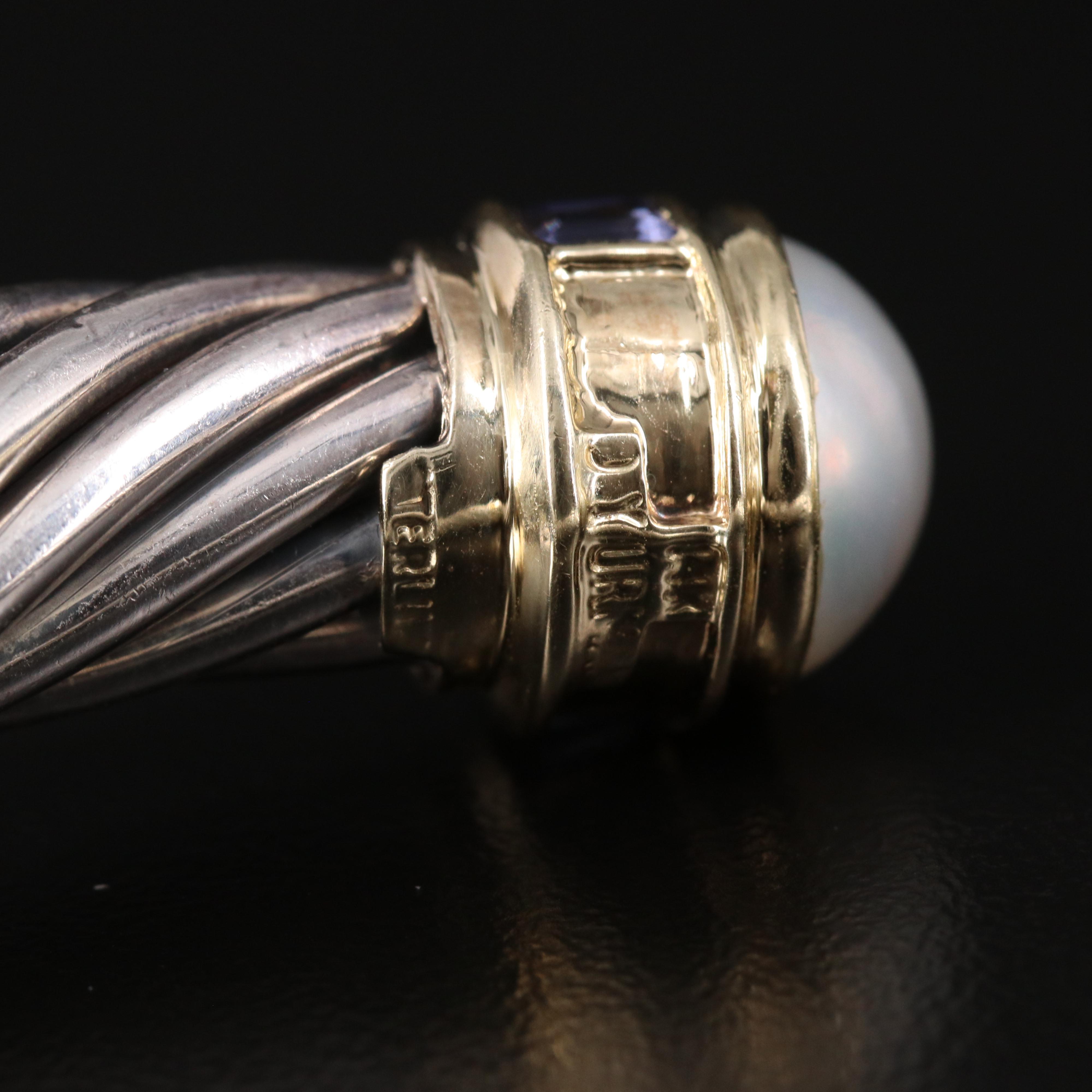 David Yurman "Cable Classic" Pearl and Iolite Hinged Cuff with 14K Accent