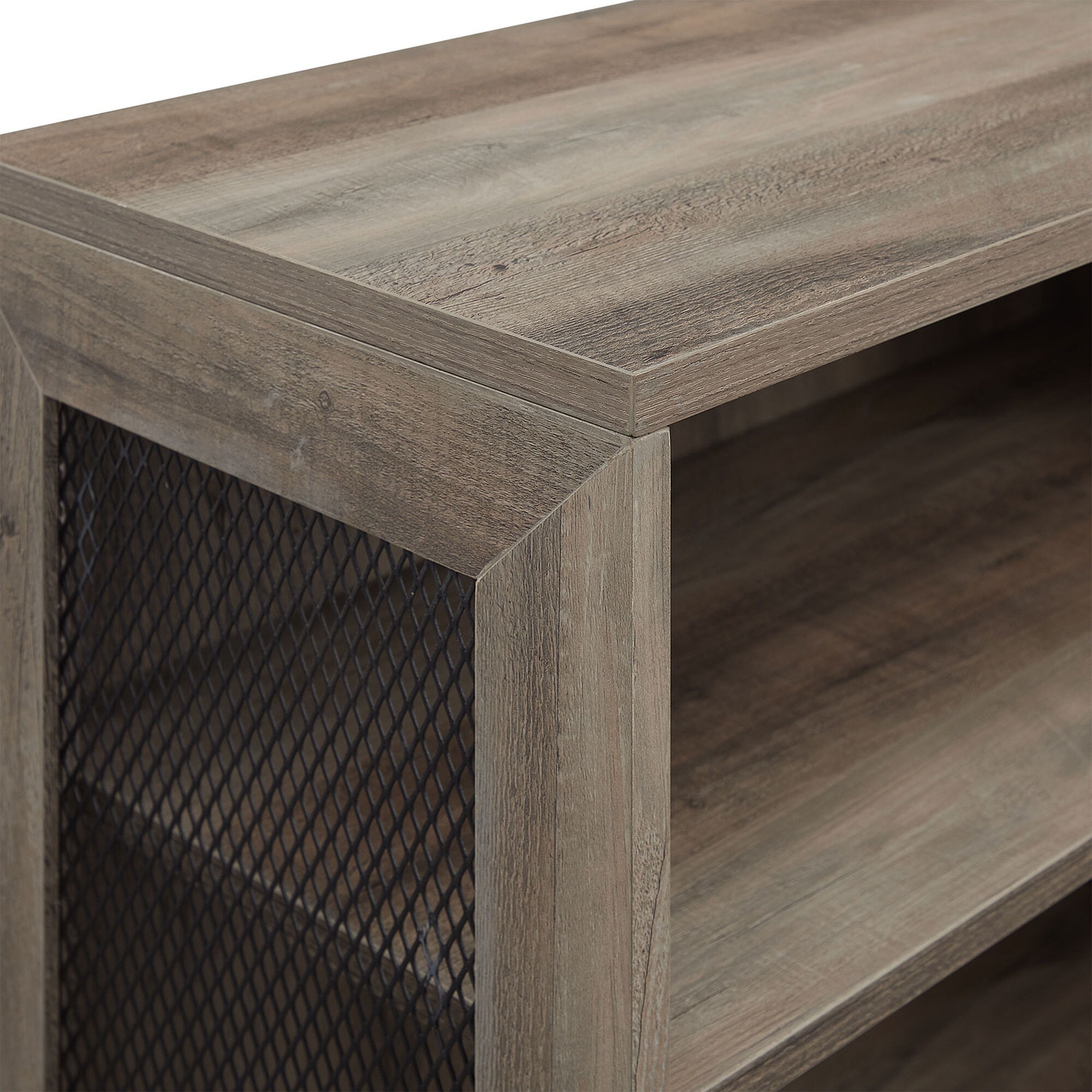 Walker Edison 52" Mesh Side Industrial Bookshelf in Grey Wash