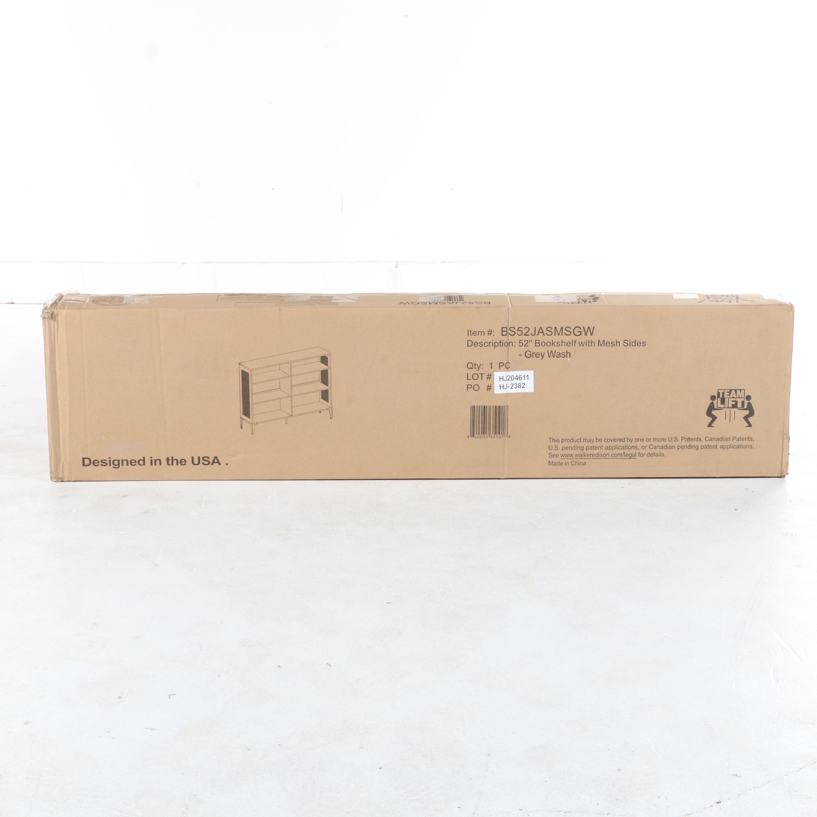 Walker Edison 52" Mesh Side Industrial Bookshelf in Grey Wash