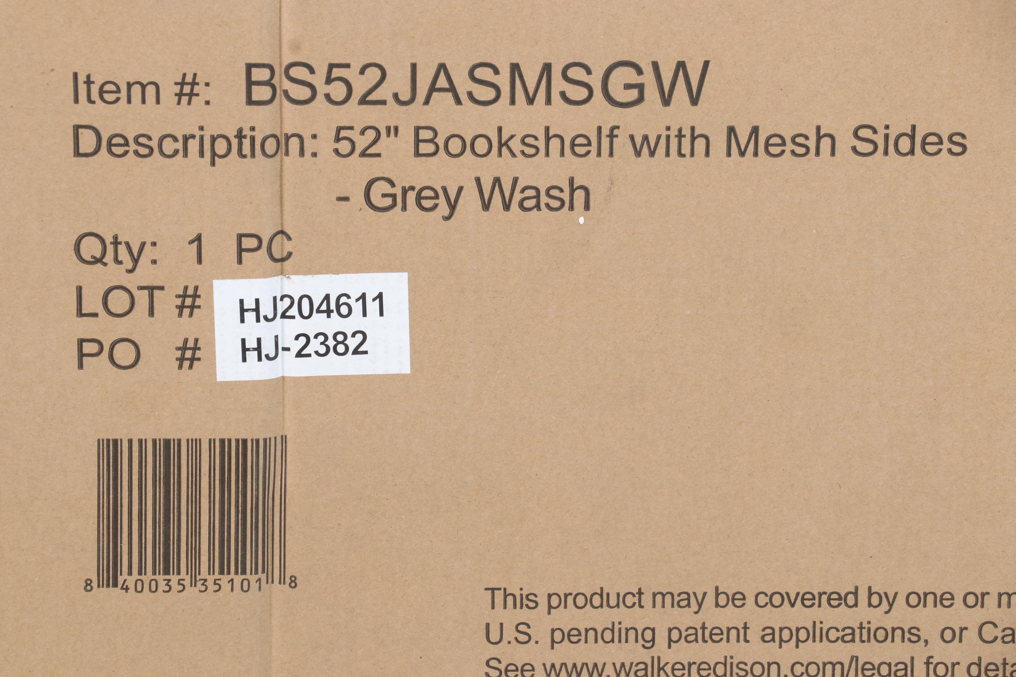 Walker Edison 52" Mesh Side Industrial Bookshelf in Grey Wash