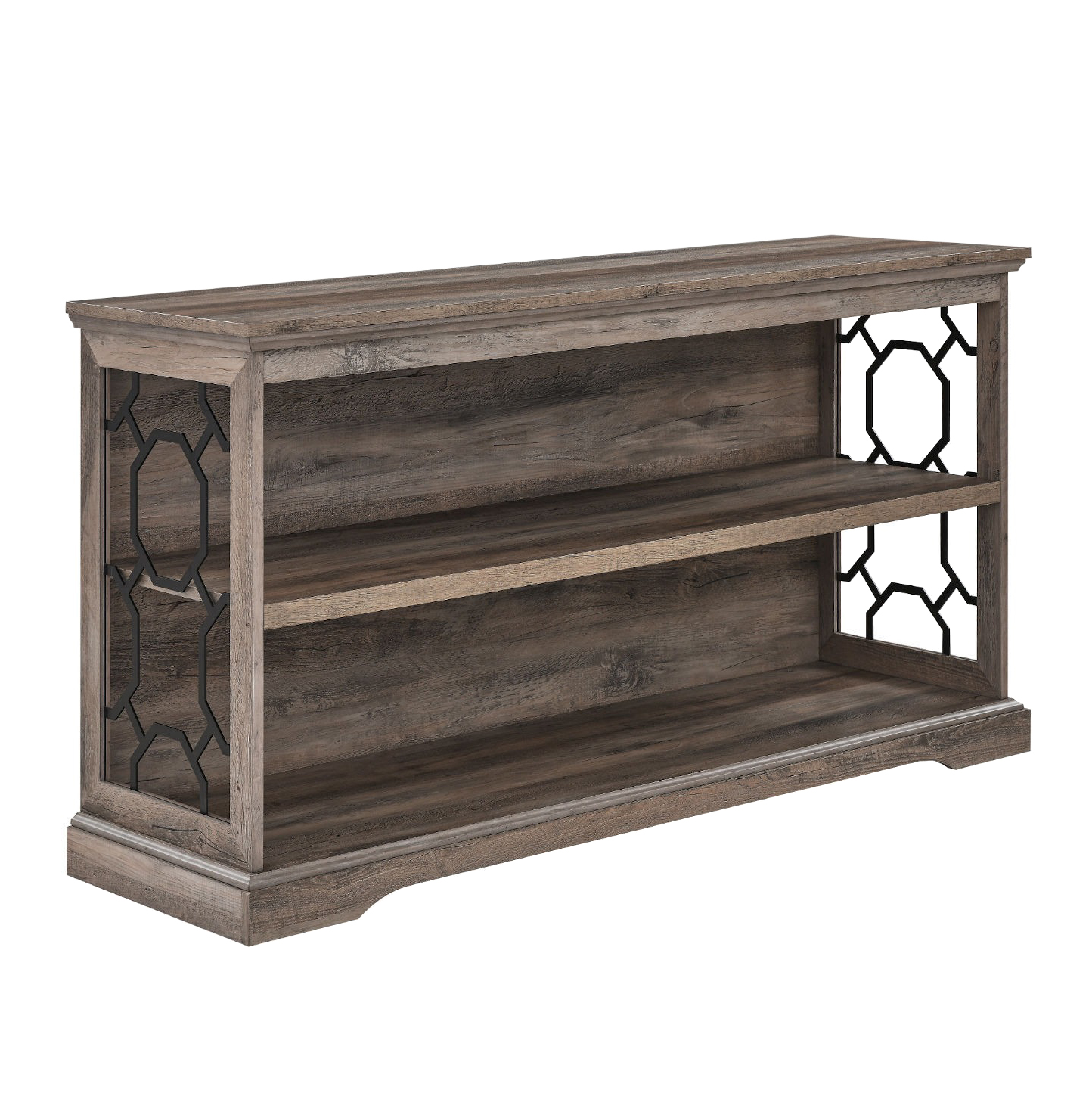 Walker Edison Ophelia Lateral Bookshelf with Decorative Metal Sides in Grey Wash