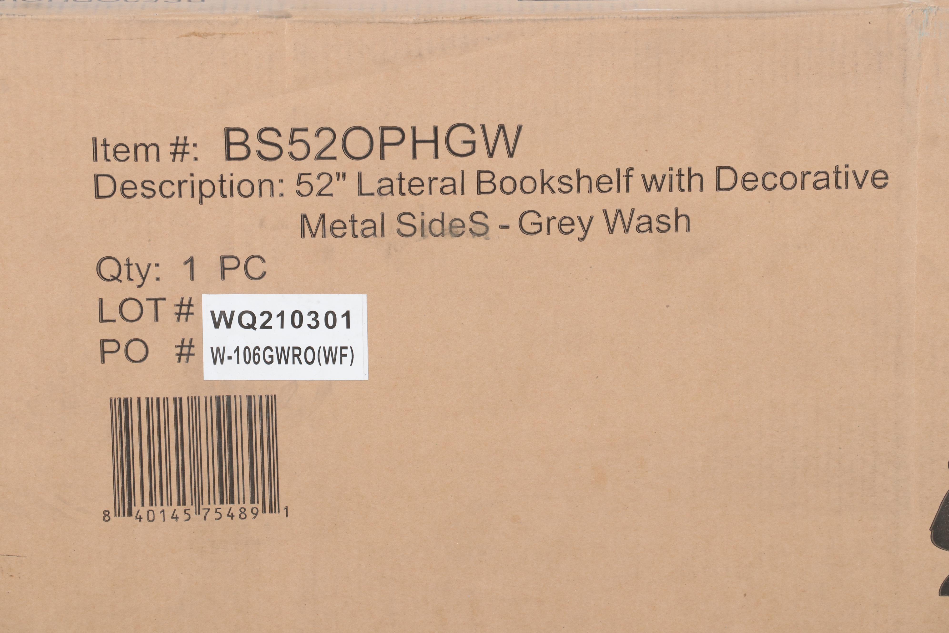 Walker Edison Ophelia Lateral Bookshelf with Decorative Metal Sides in Grey Wash