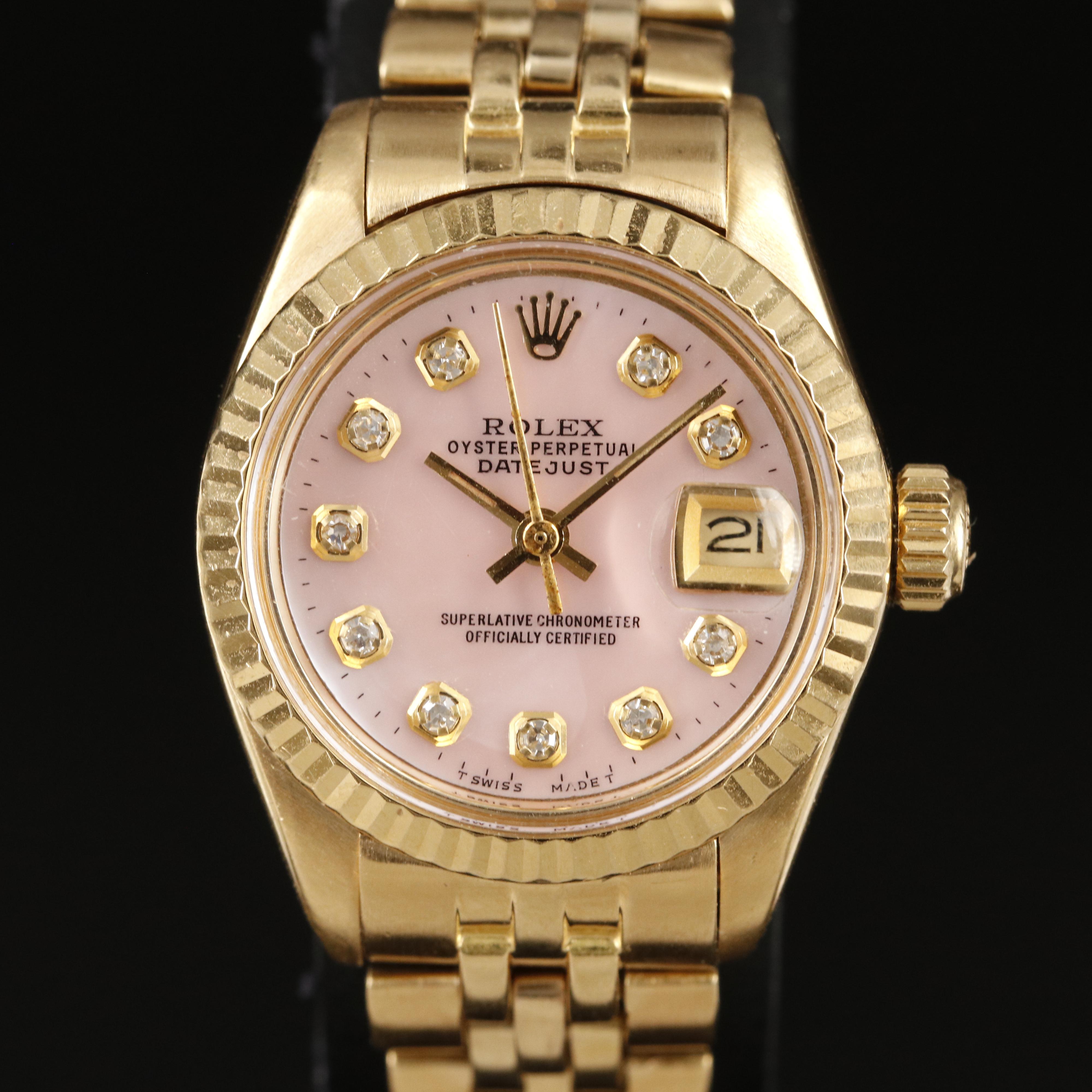 1979 Rolex Datejust 18K Gold Mother-of-Pearl and Diamond Dial Watch