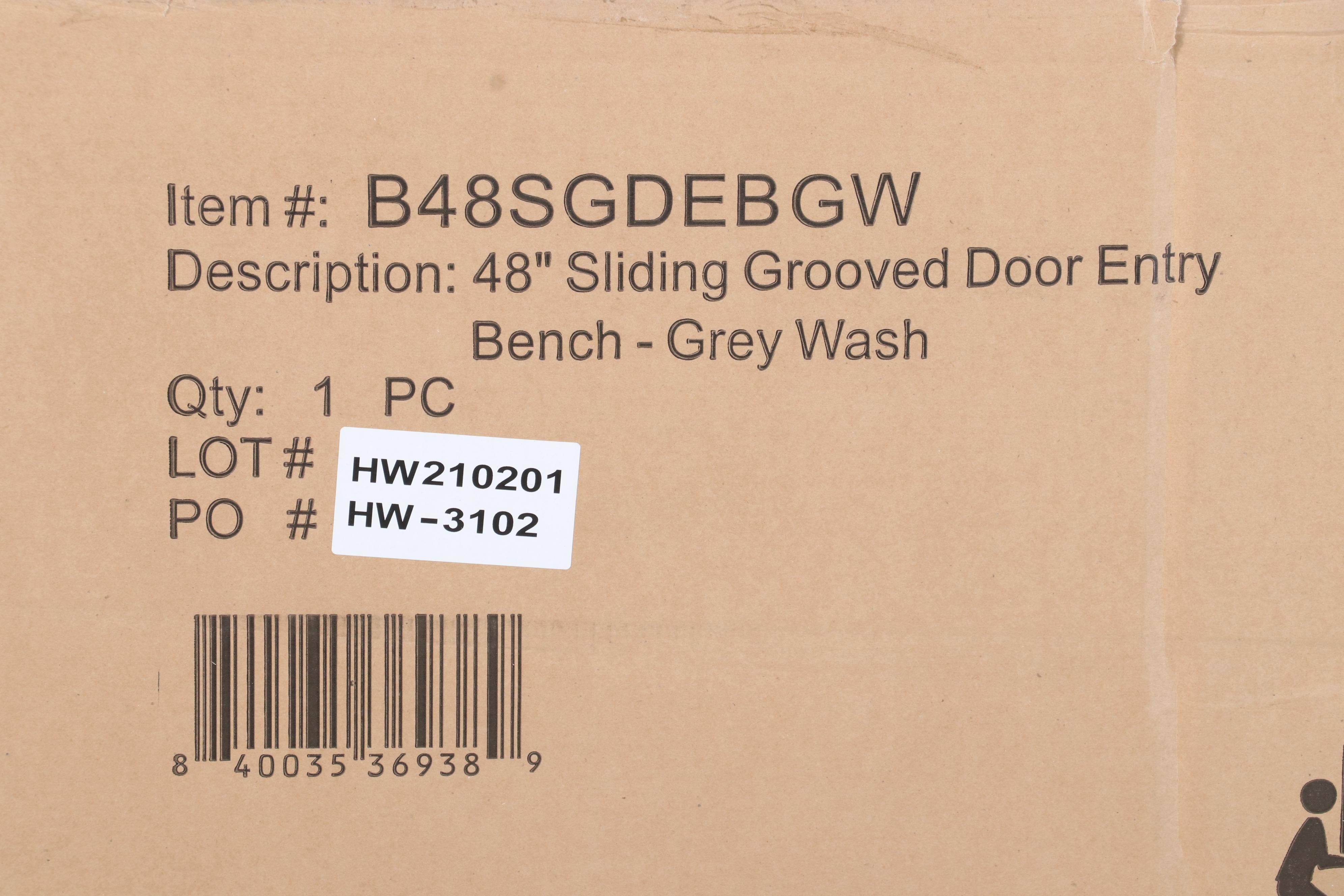 Walker Edison 48" Sliding Door Entry Bench with Storage in Grey Wash