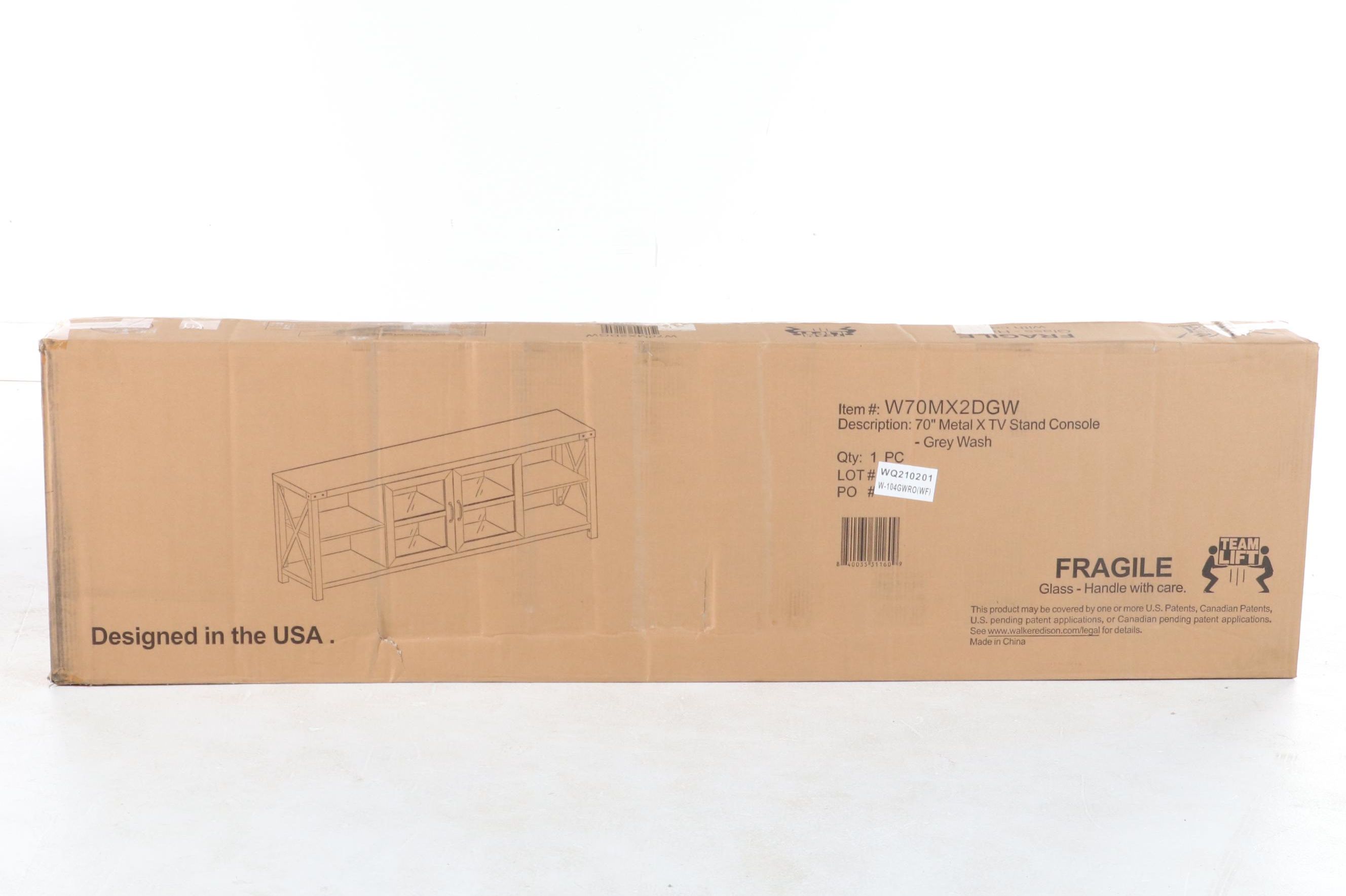 Walker Edison 70" Farmhouse Metal X TV Stand in Grey Wash