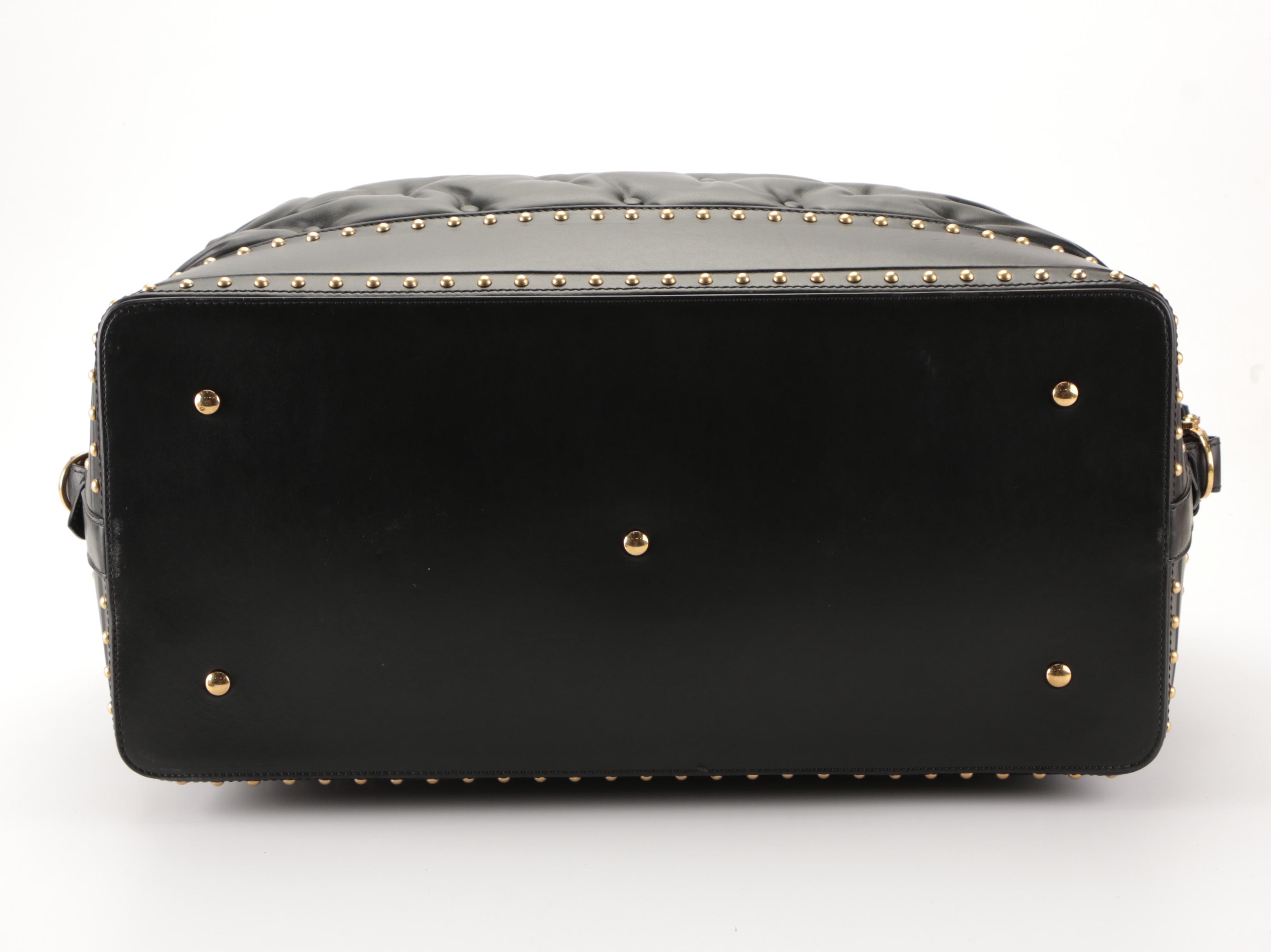 Versace Large Duffle Bag in Studded/Padded Black Leather with Detachable Strap