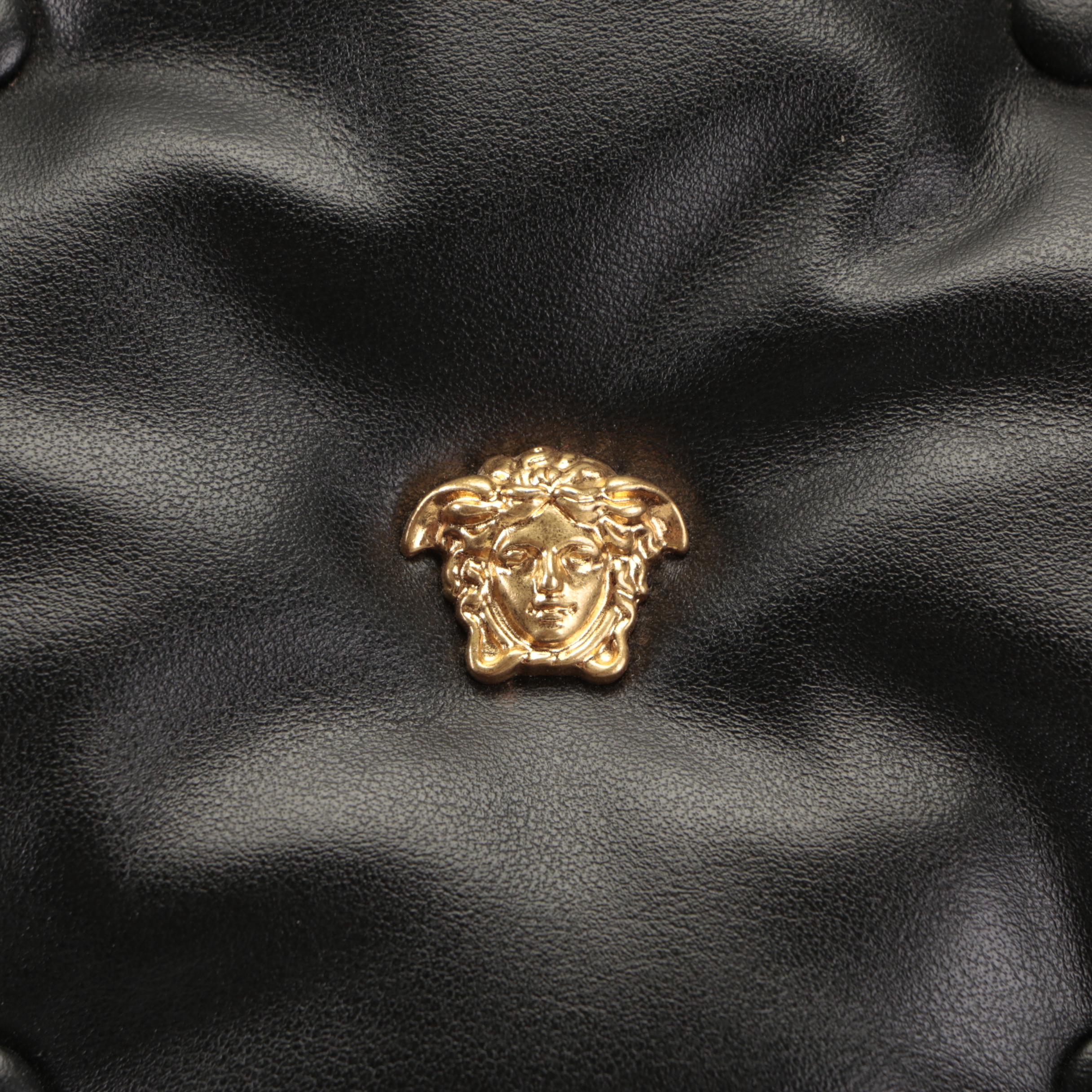 Versace Large Duffle Bag in Studded/Padded Black Leather with Detachable Strap