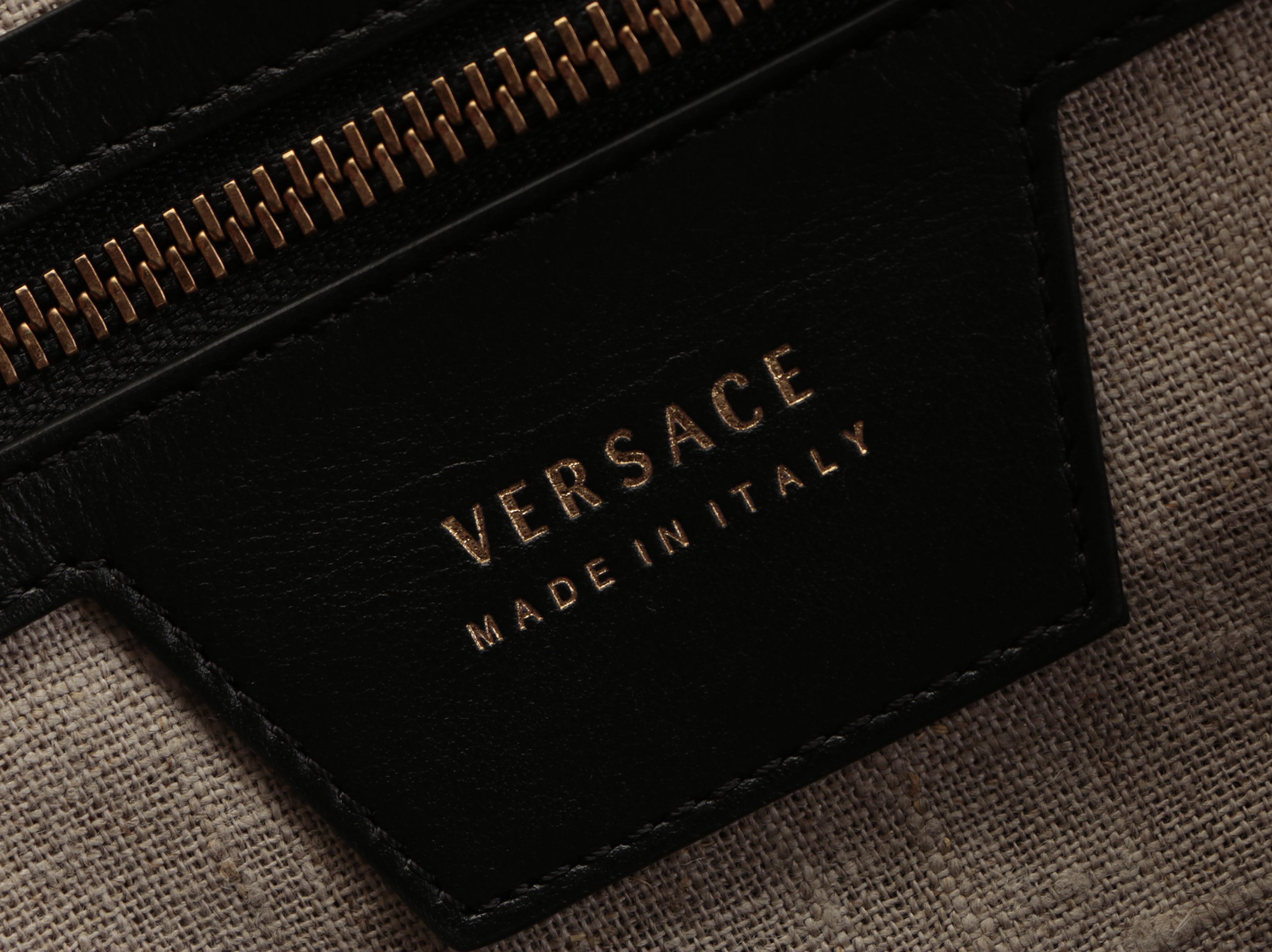 Versace Large Duffle Bag in Studded/Padded Black Leather with Detachable Strap