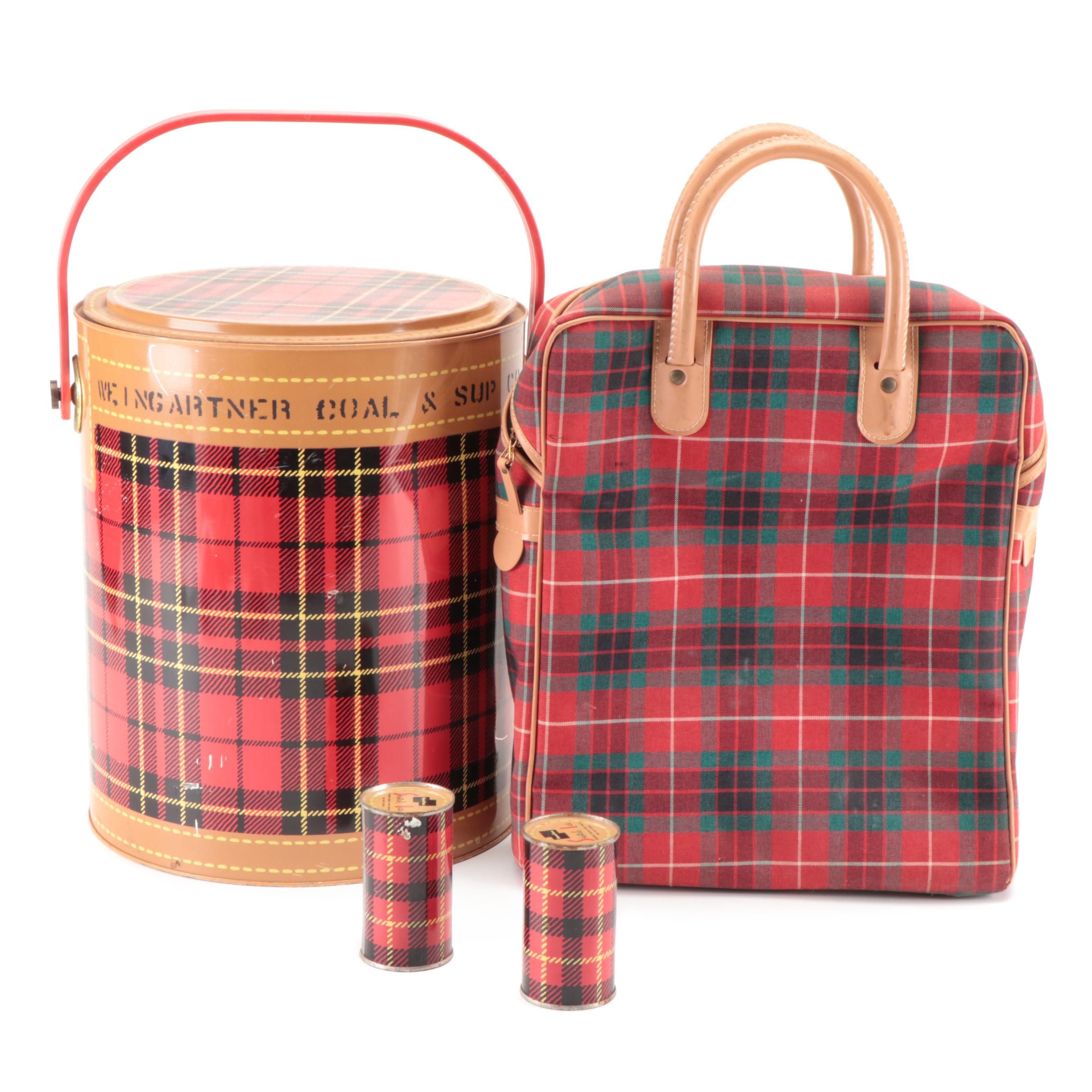 Tartan Picnic Bag With Hamilton "Skotch Ice" Ice Packs and Round Cooler