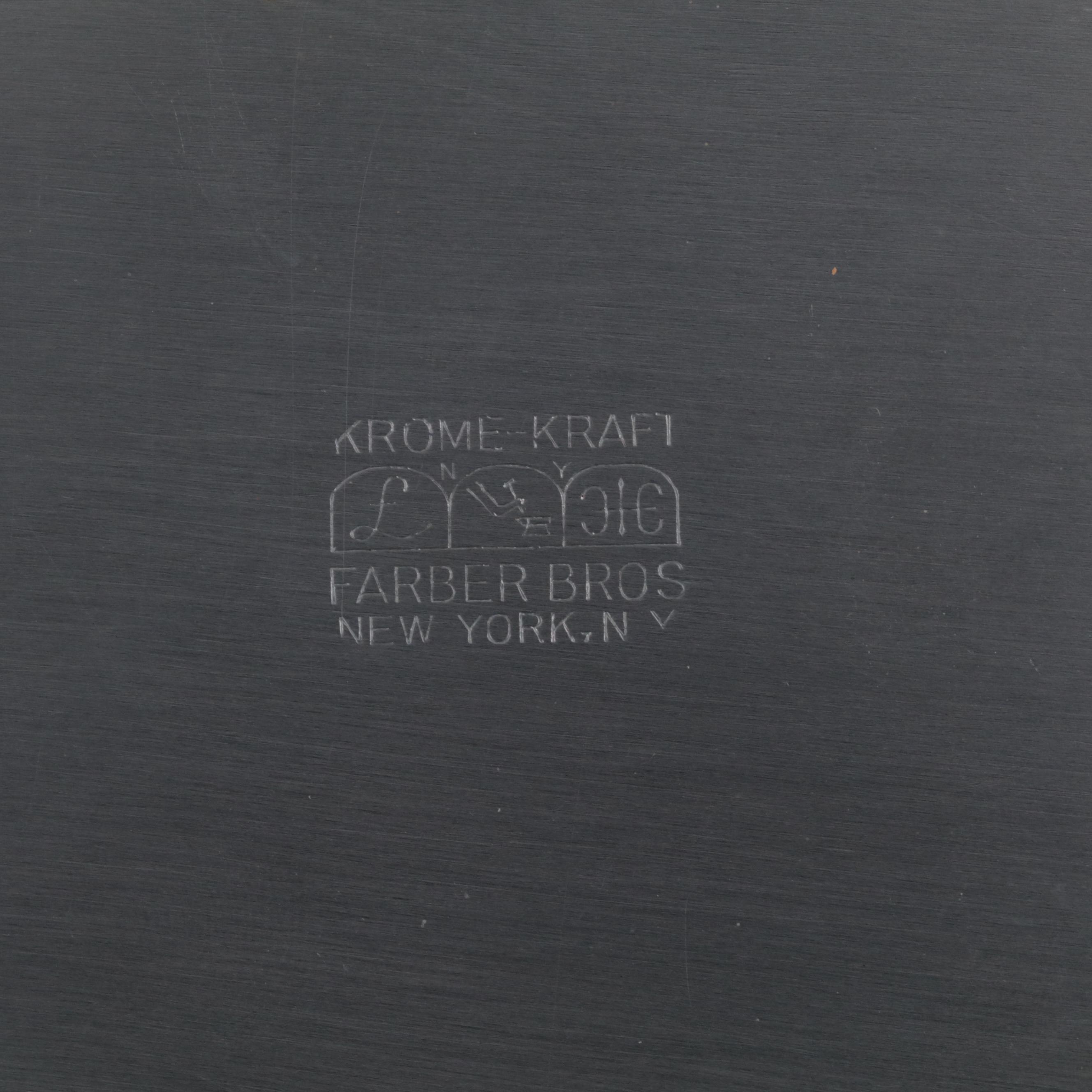 Farber Bros. Krome Kraft Metal Tray with Fruit and Foliate Cut Crystal Glasses