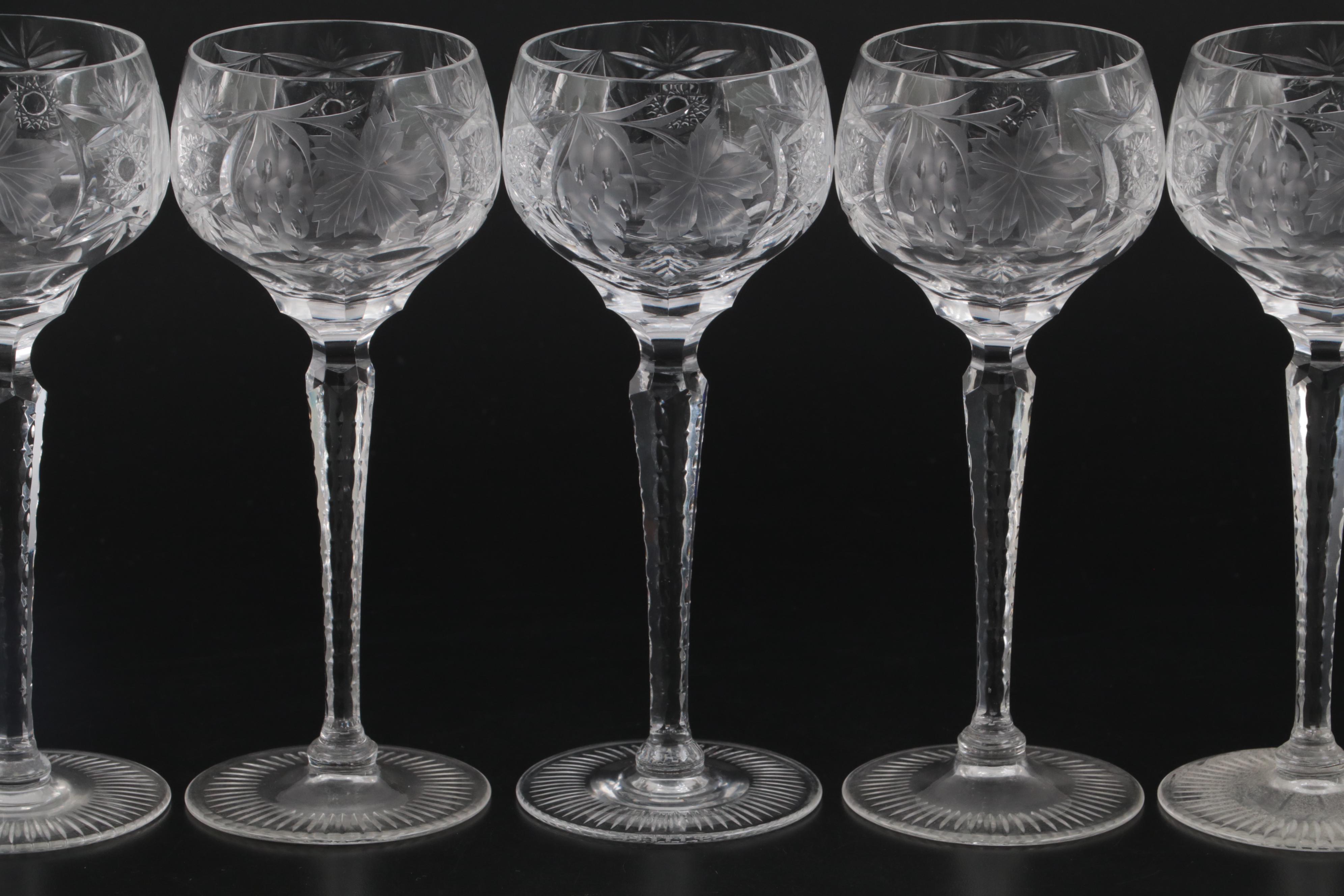 Farber Bros. Krome Kraft Metal Tray with Fruit and Foliate Cut Crystal Glasses