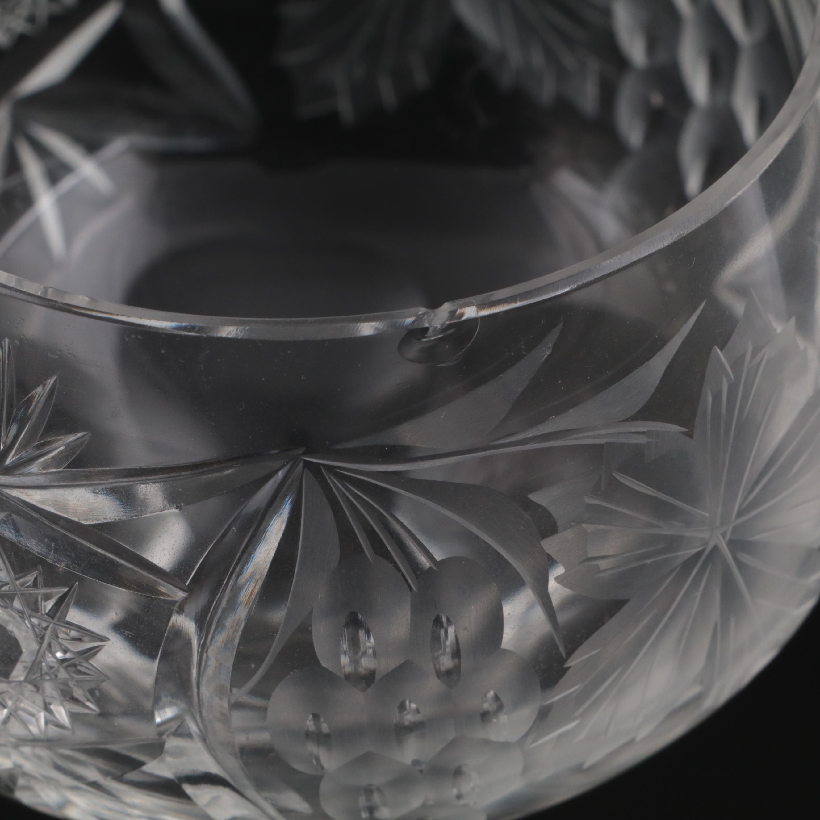 Farber Bros. Krome Kraft Metal Tray with Fruit and Foliate Cut Crystal Glasses