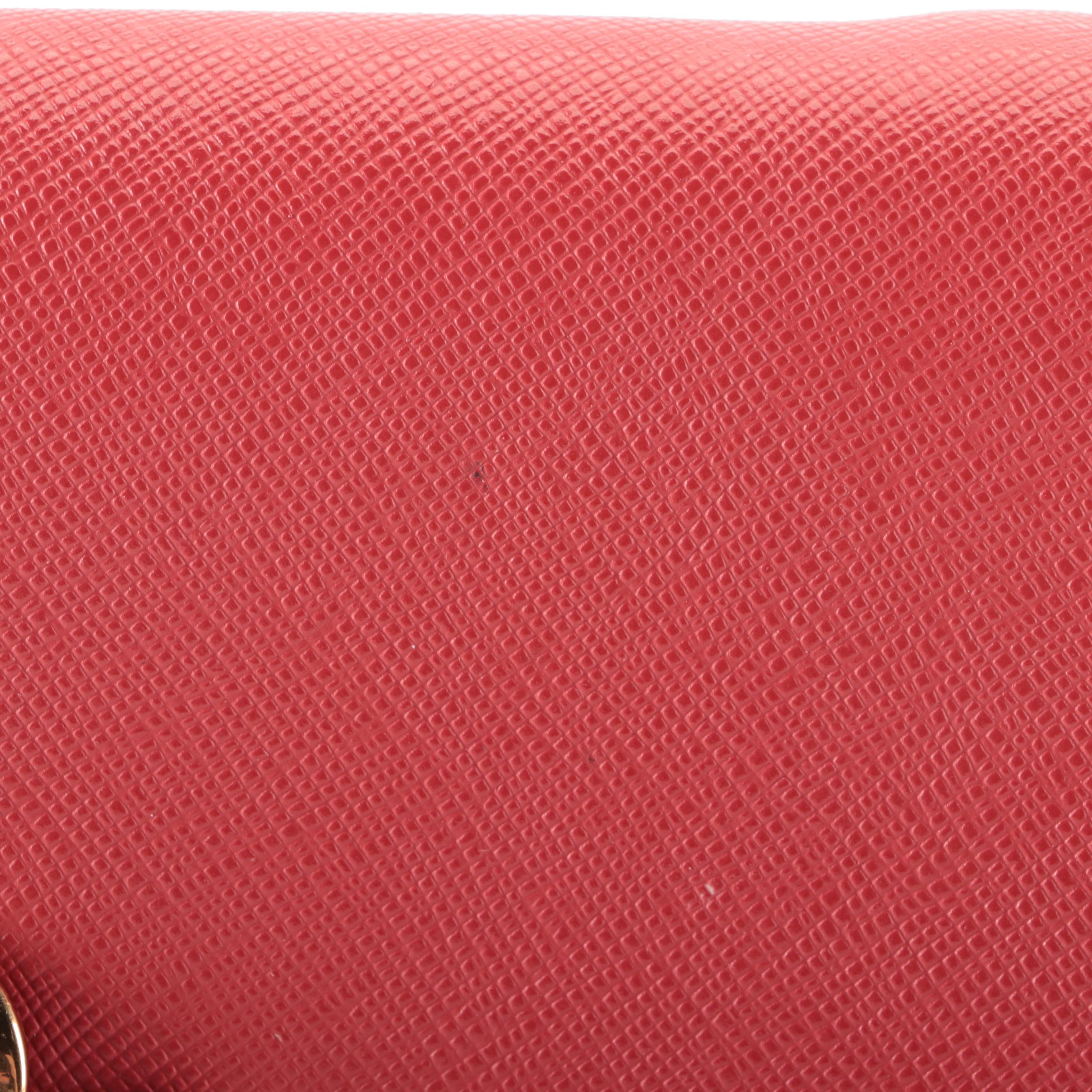 Prada Flower Clasp Clutch Bag in Red Saffiano Leather with Chain-Link Strap