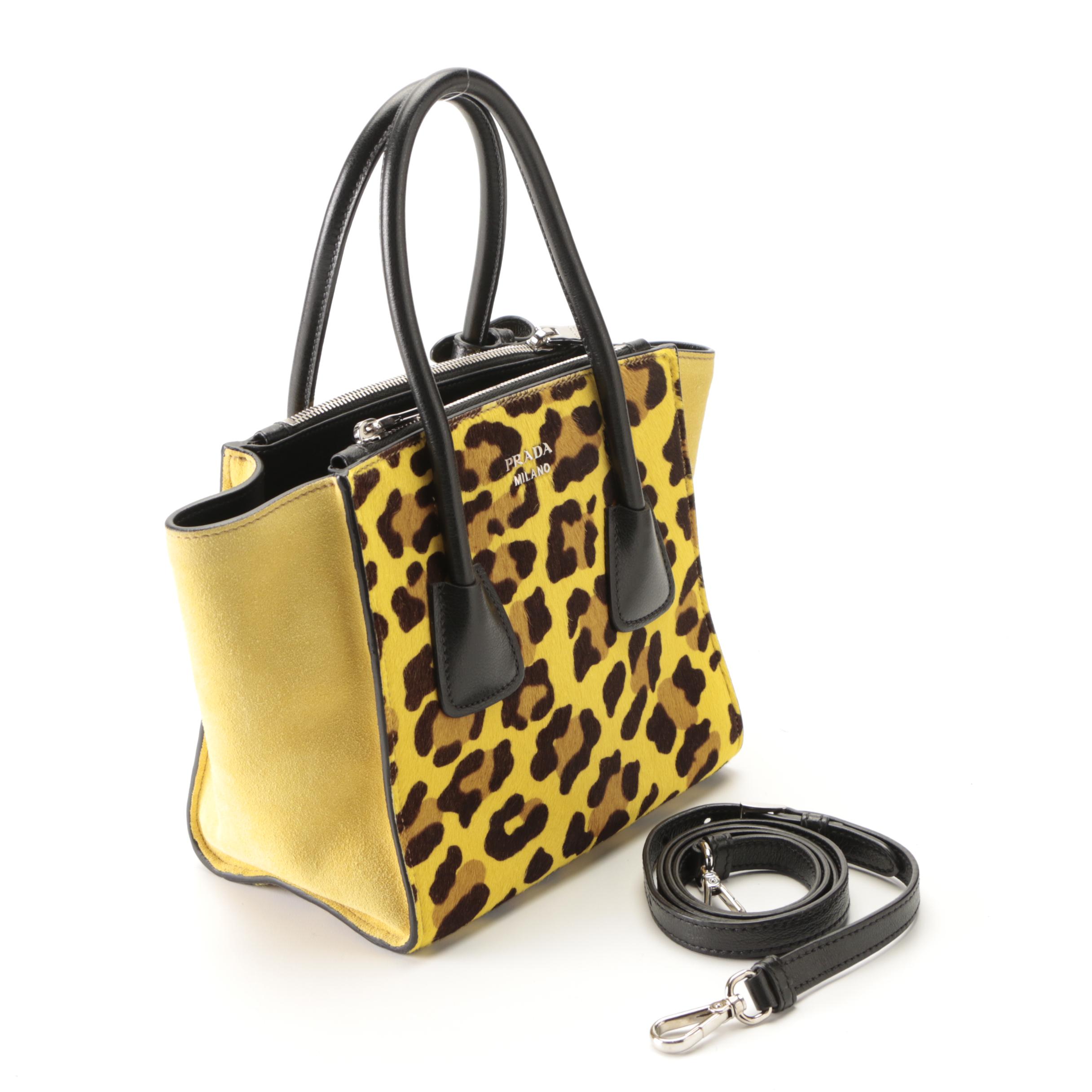 Prada Small Twin-Pocket Tote in Printed Calfhair and Suede with Detachable Strap