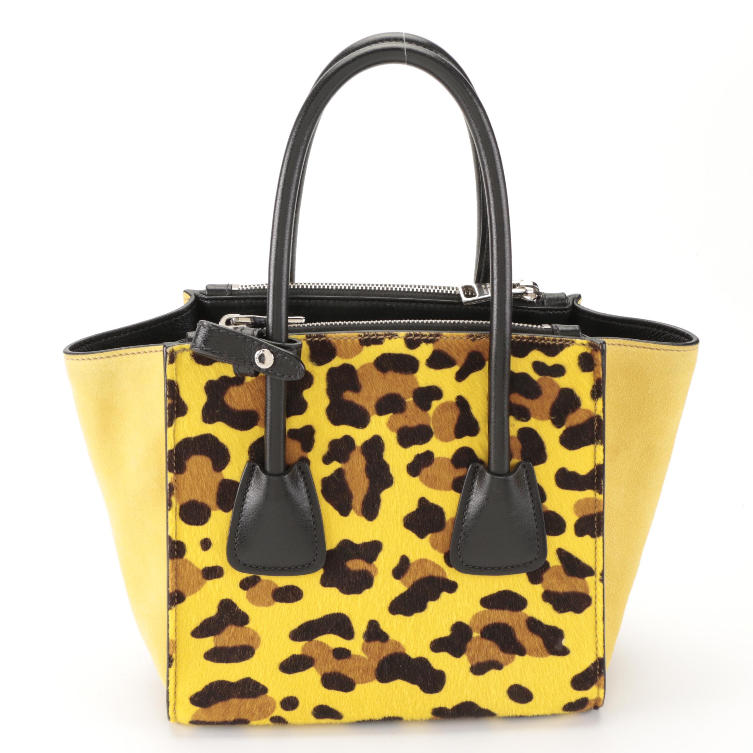 Prada Small Twin-Pocket Tote in Printed Calfhair and Suede with Detachable Strap