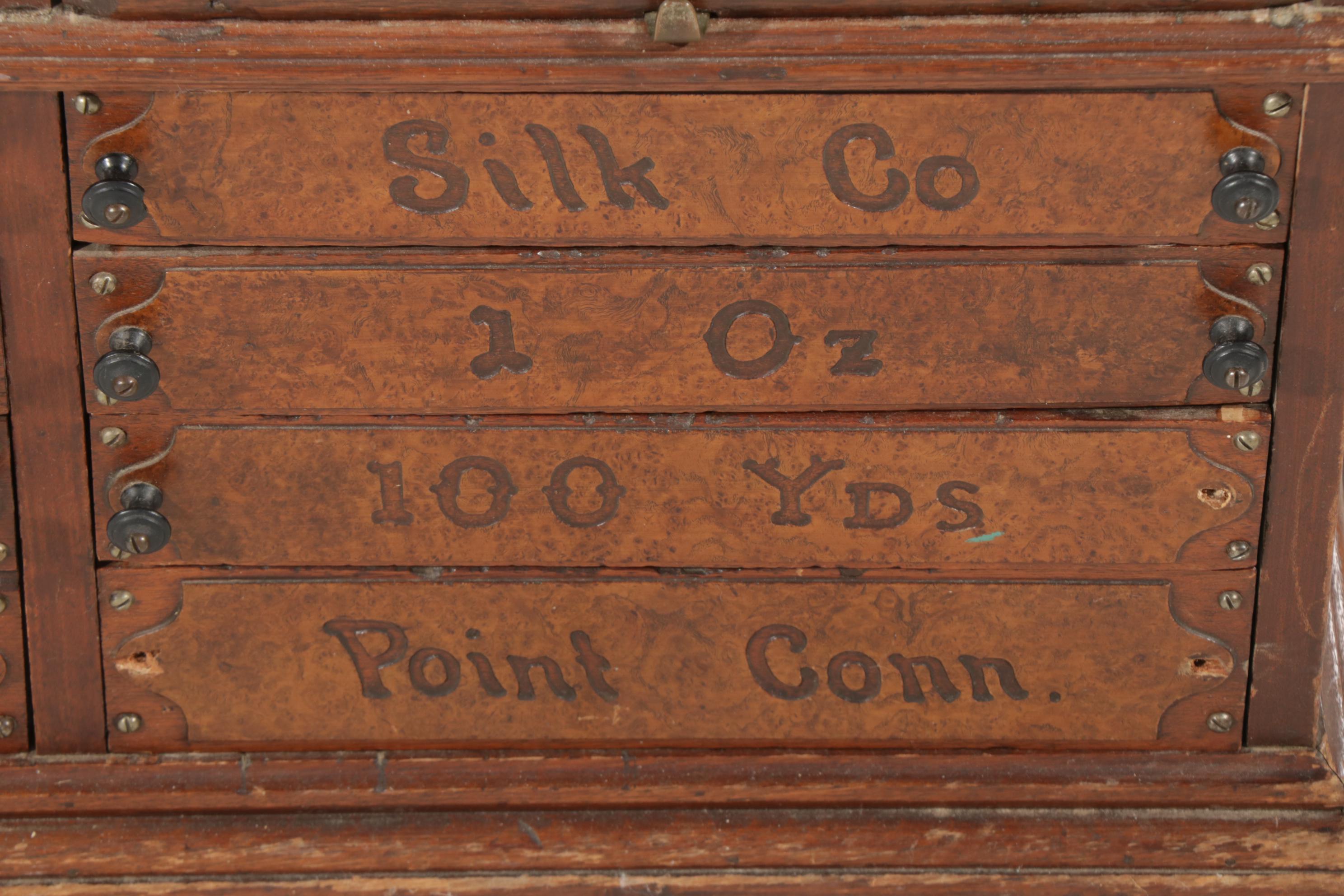 Leonard Silk Co. Victorian Oak, Burl Wood and Glass Spool Cabinet