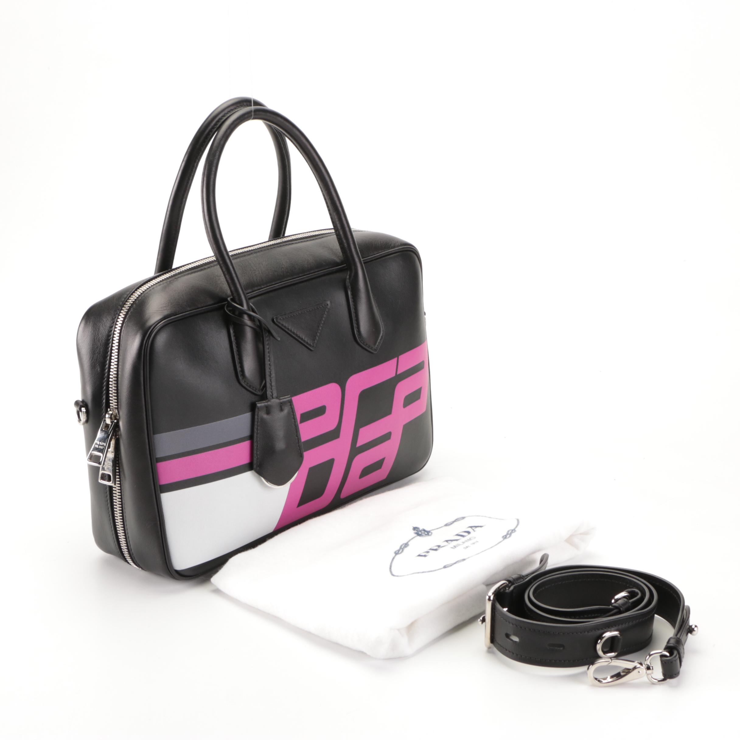 Prada Elektra Racing Large Bauletto Bag in Printed Leather with Shoulder Strap