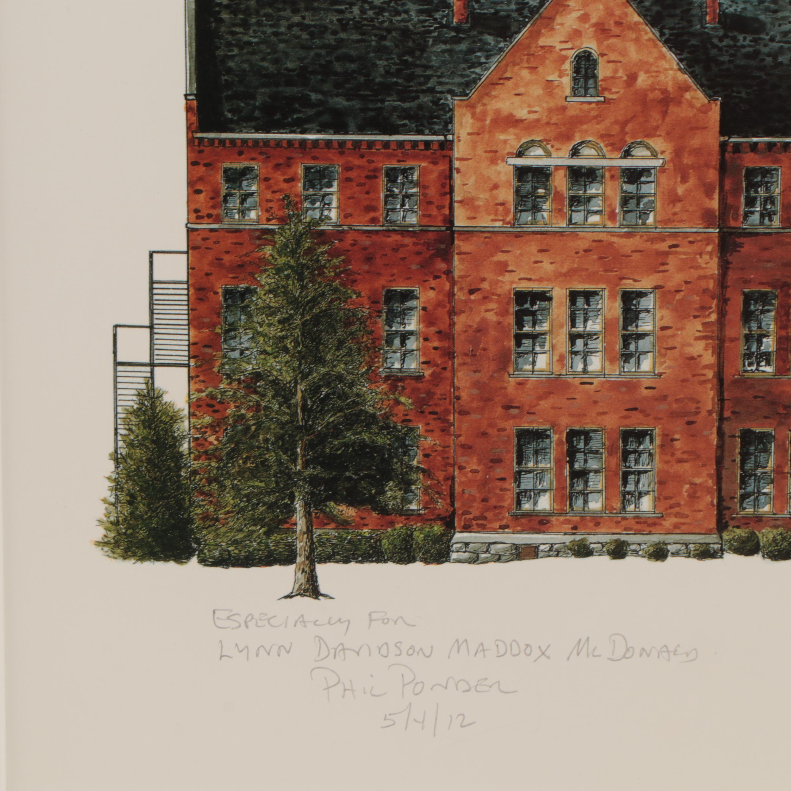 Phil Ponder Offset Lithograph "Memorial Hall / Cumberland University"