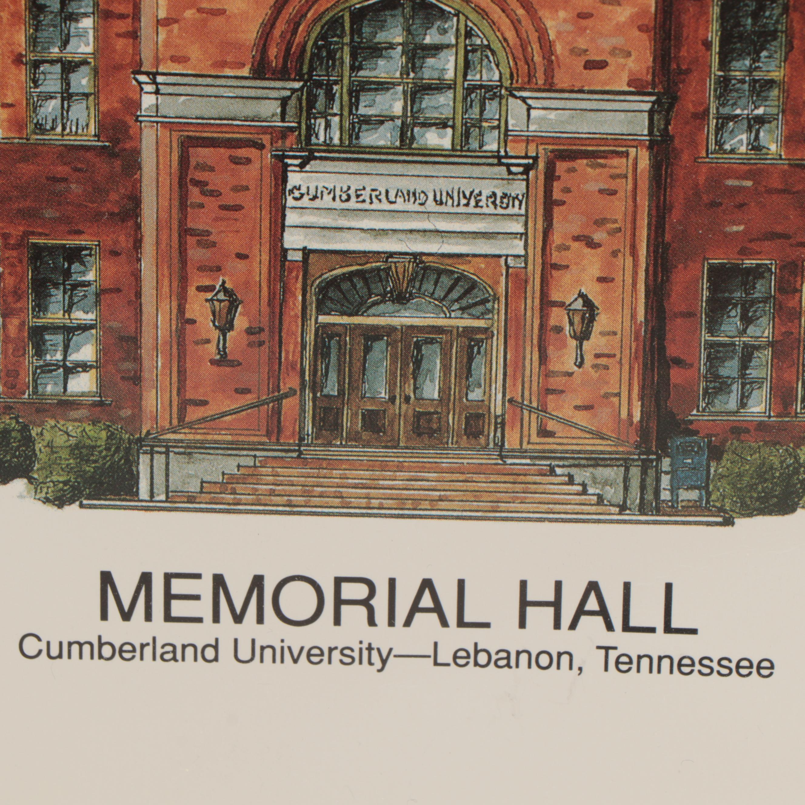 Phil Ponder Offset Lithograph "Memorial Hall / Cumberland University"